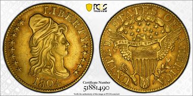 1804 $5 Small 8 over Large 8 AU53