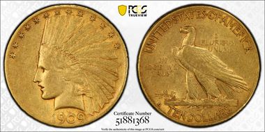 1909-D $10 XF45