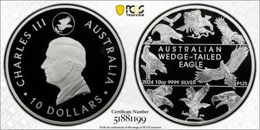 2024-P125 $10 Wedge-Tailed Eagle 10th Anniversary 10oz Ag PR69DCAM