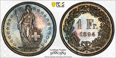 1894 A 1 Fr KM-24 Ag MS66