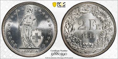 1911 B 2 Fr MS64+ 