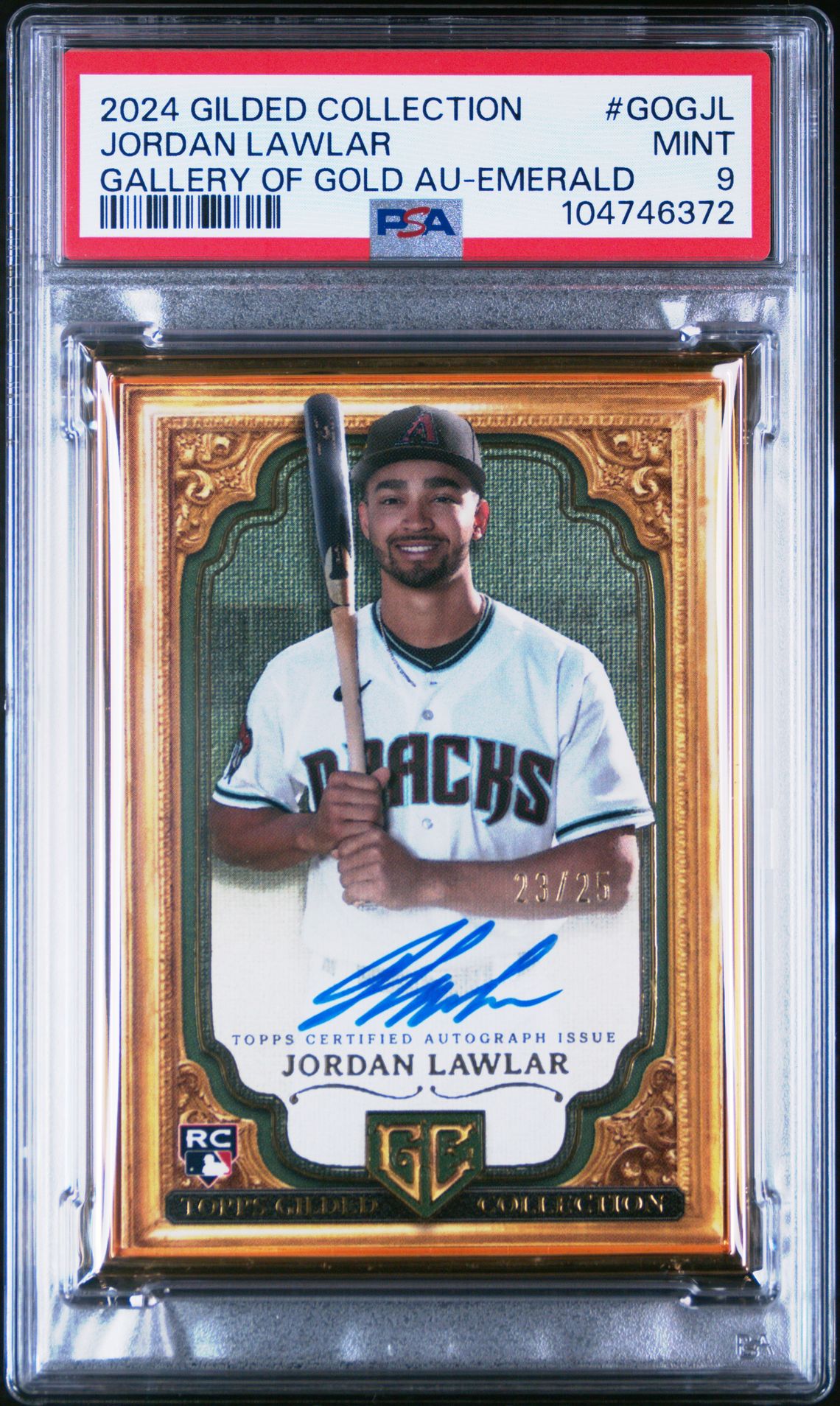 2024 Topps TOPPS GILDED COLLECTION TOPPS GALLERY OF GOLD AUTOGRAPHS EMERALD #GOGJL Jordan Lawlar front