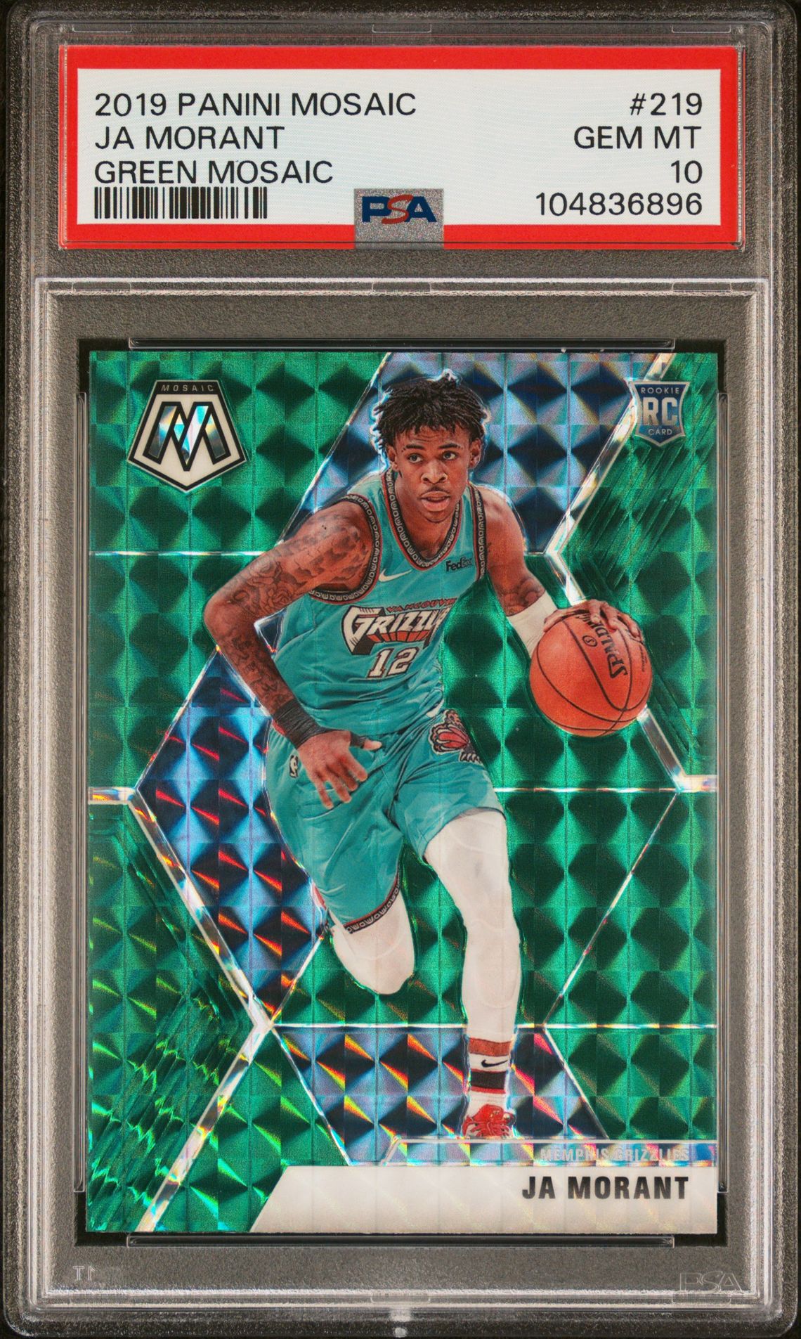 2019 Panini Mosaic Ja Morant #219 (Green Mosaic) Gem Mt 10 front