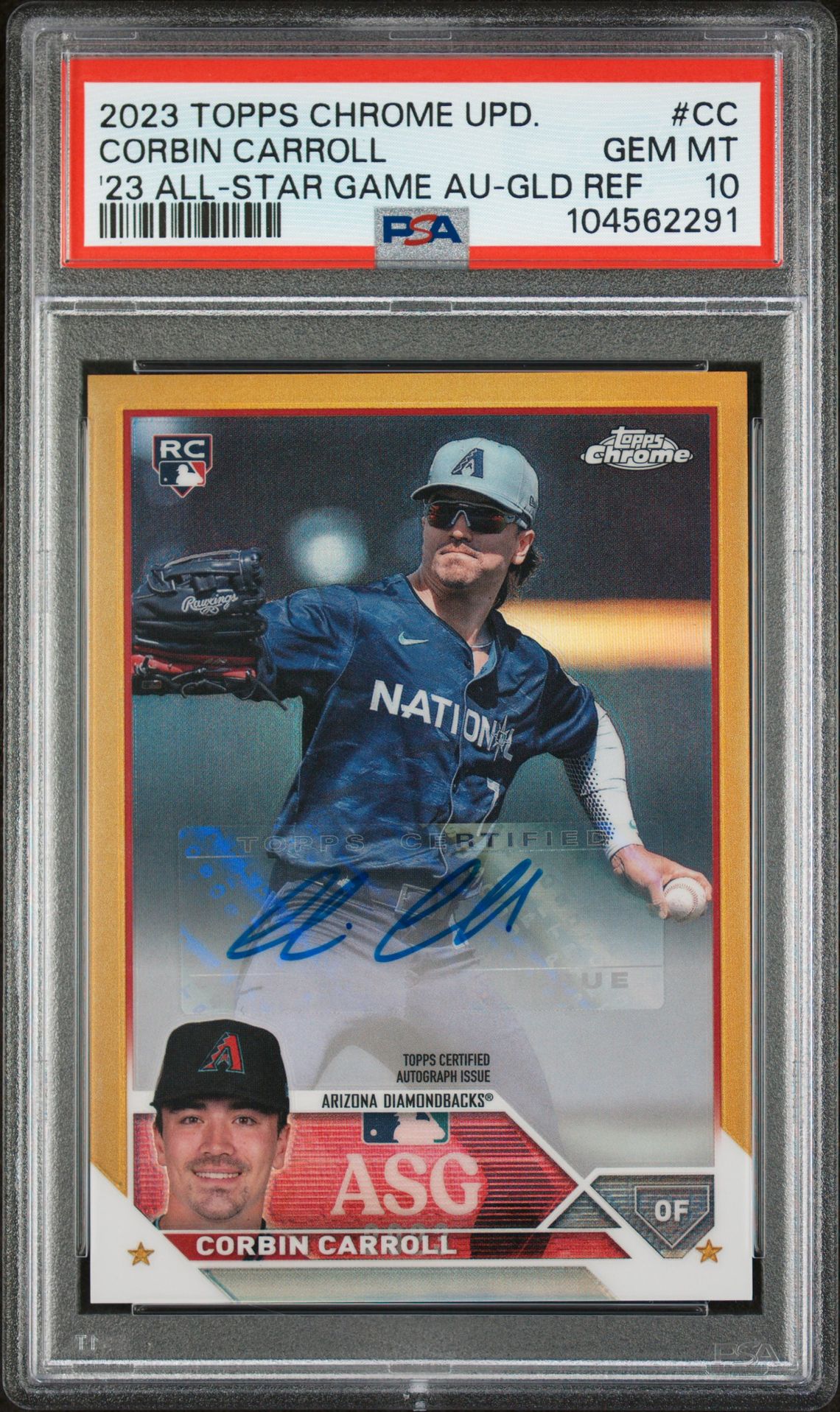 2023 Topps Chrome Update 2023 All-Star Game Autograph Corbin Carroll #Cc ('23 All-Star Game Au-Gld Ref) Gem Mt 10 front