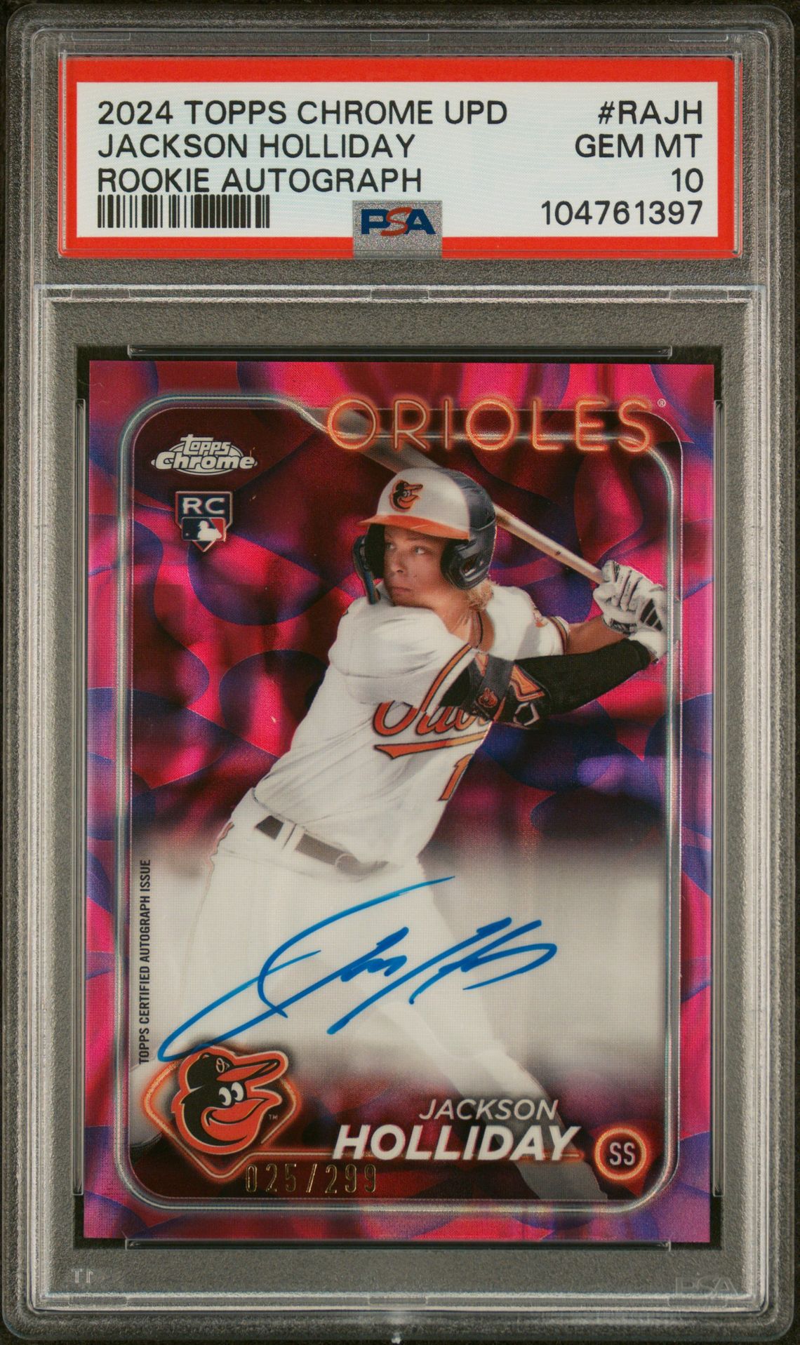 2024 Topps Chrome Update Chrome Rookie Autographs Jackson Holliday #Rajh (Rke Auto-Mag/Prp Lava Lamp) Gem Mt 10 front