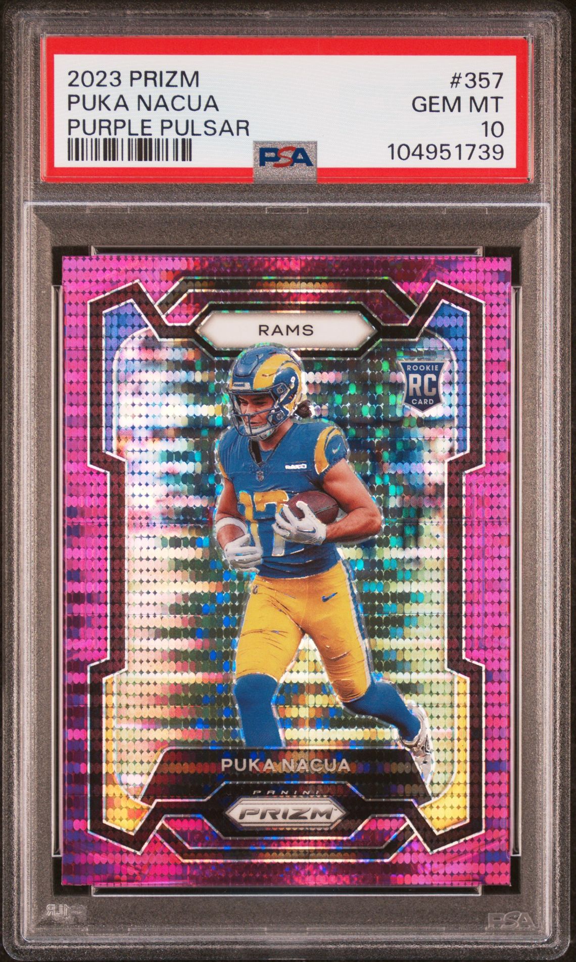 2023 Panini Prizm Puka Nacua #357 (Purple Pulsar) Gem Mt 10 front
