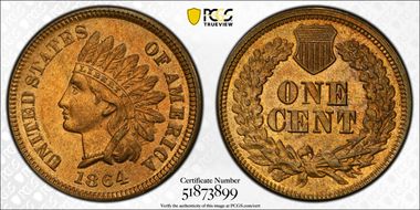 1864 1C L on Ribbon MS65RB