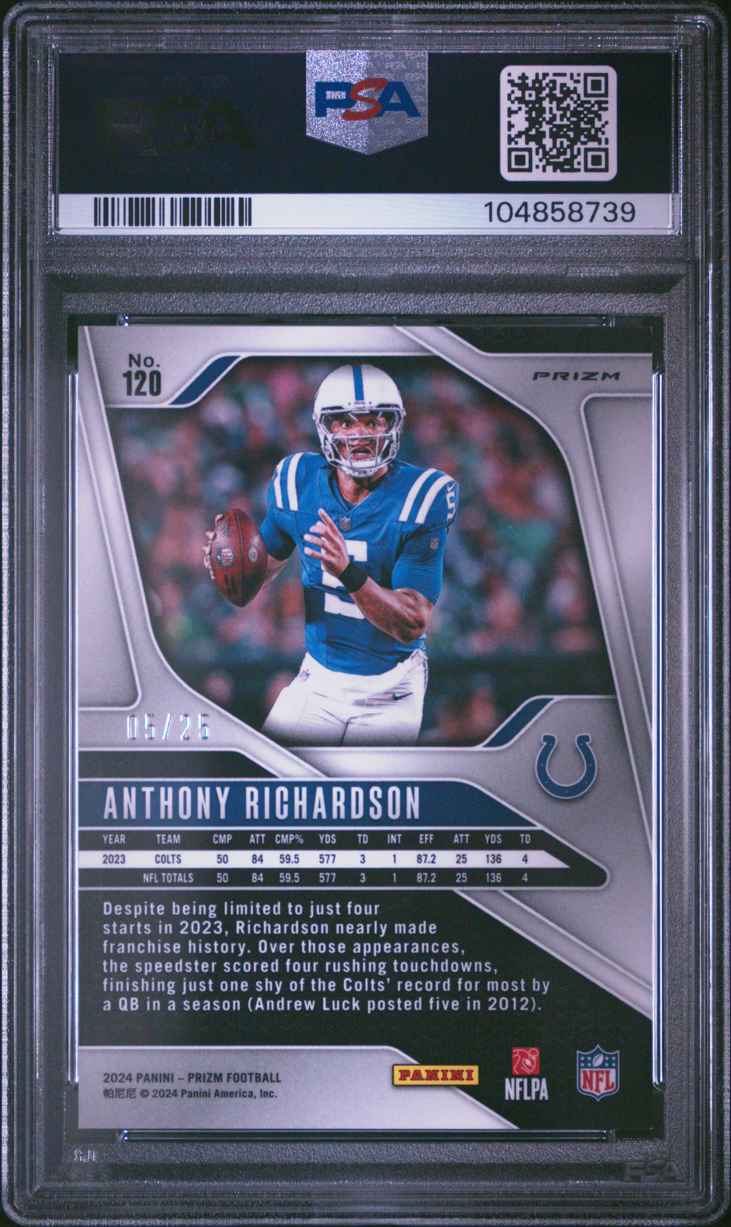 2024 Panini Prizm Anthony Richardson #120 (Navy Camo) Mint 9 back