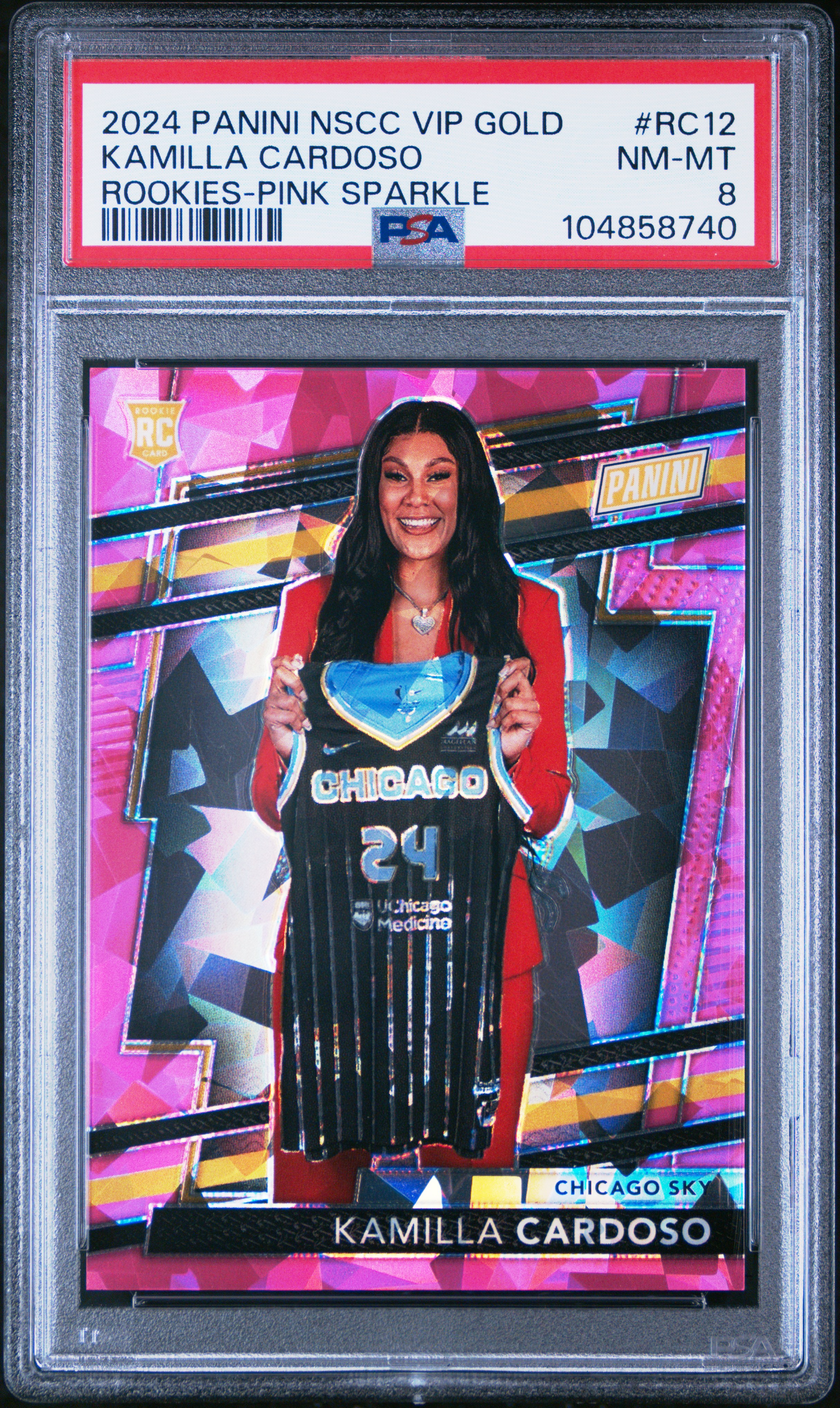 2024 Panini National Sports Collectors Convention Vip Gold Rookies Kamilla Cardoso #Rc12 (Rookies-Pink Sparkle) Nm-Mt 8 front