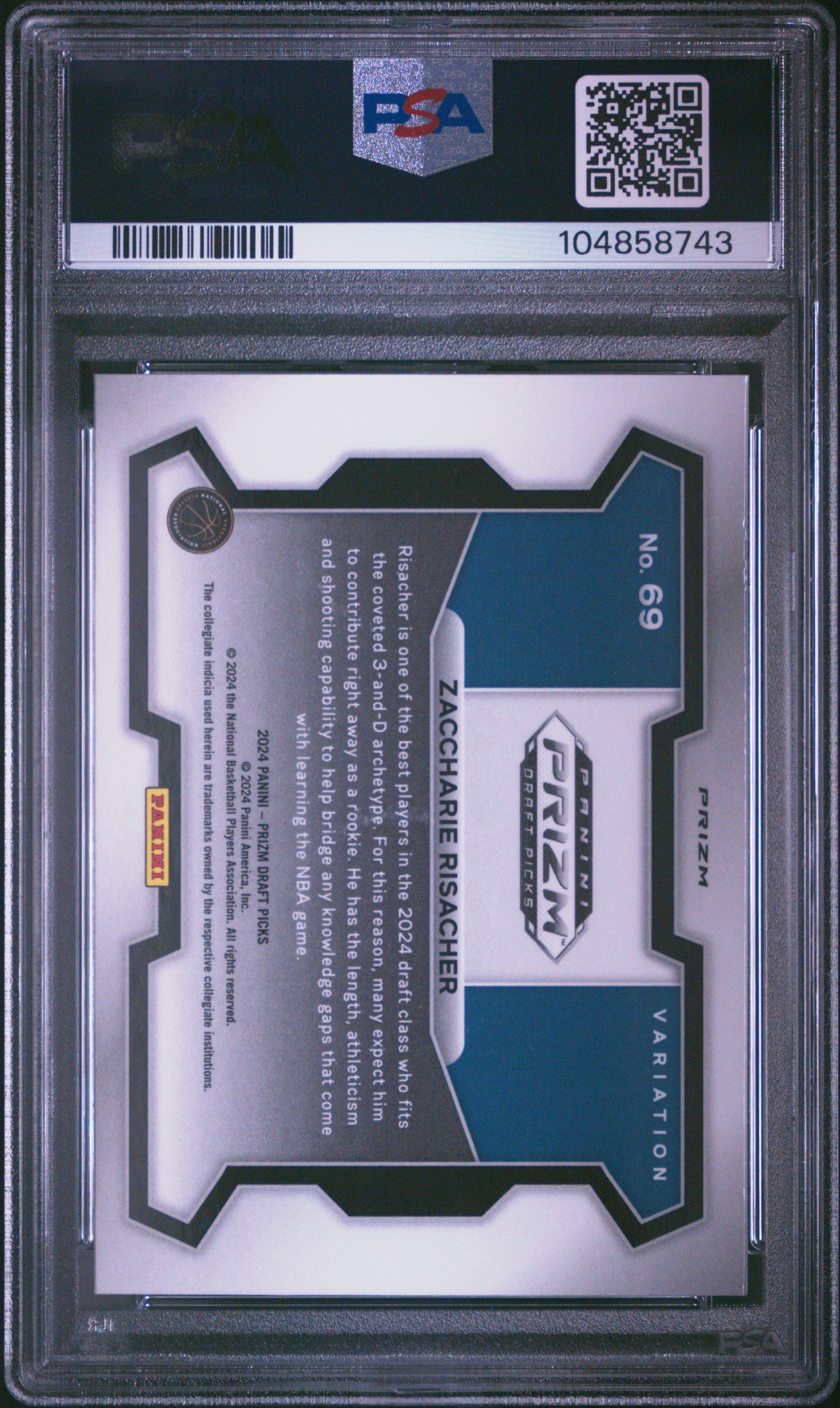 2024 Panini Prizm Draft Picks Zaccharie Risacher #69 (Variation-Snakeskin Prizm) Mint 9 back