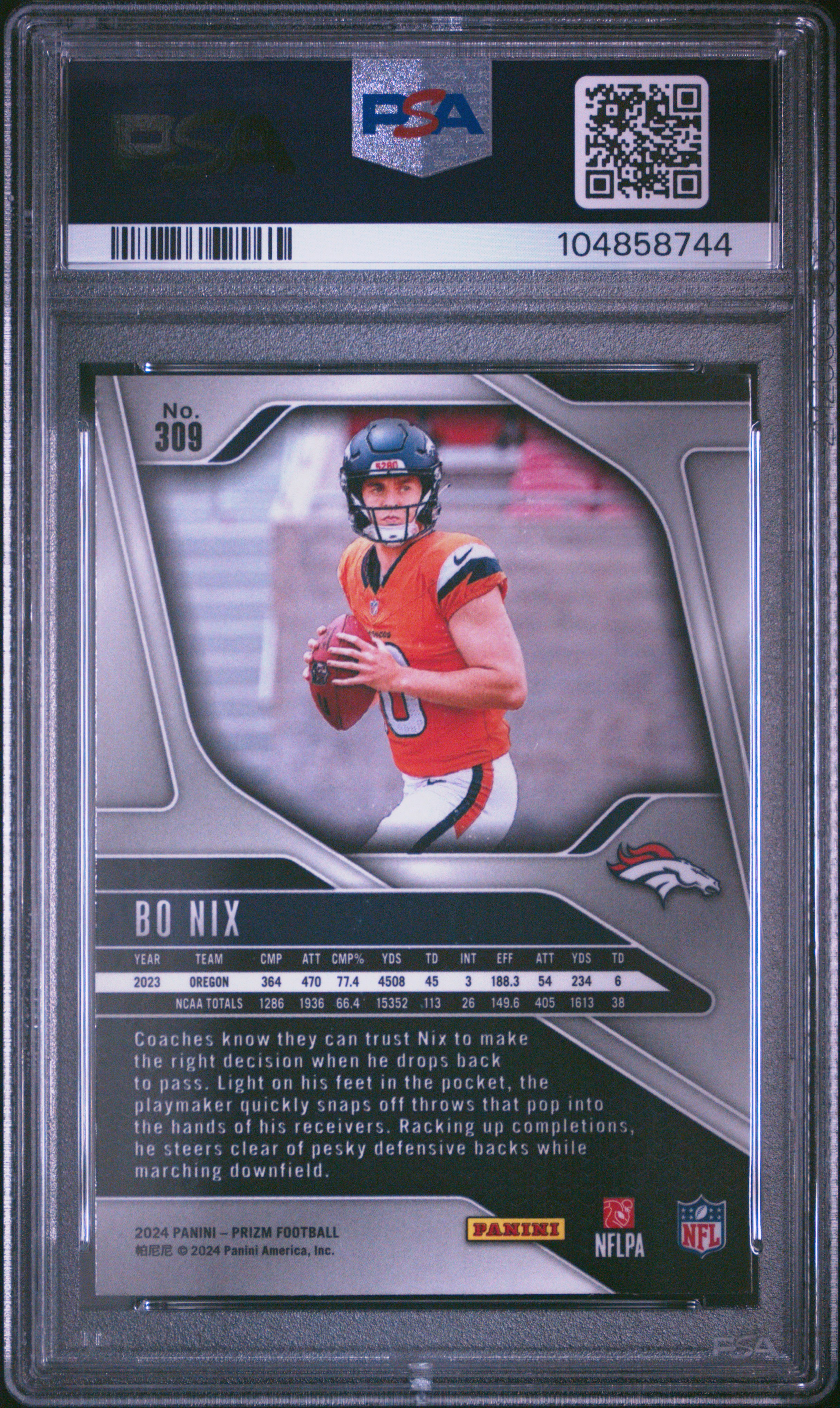2024 Panini Prizm Bo Nix #309 Mint 9 back