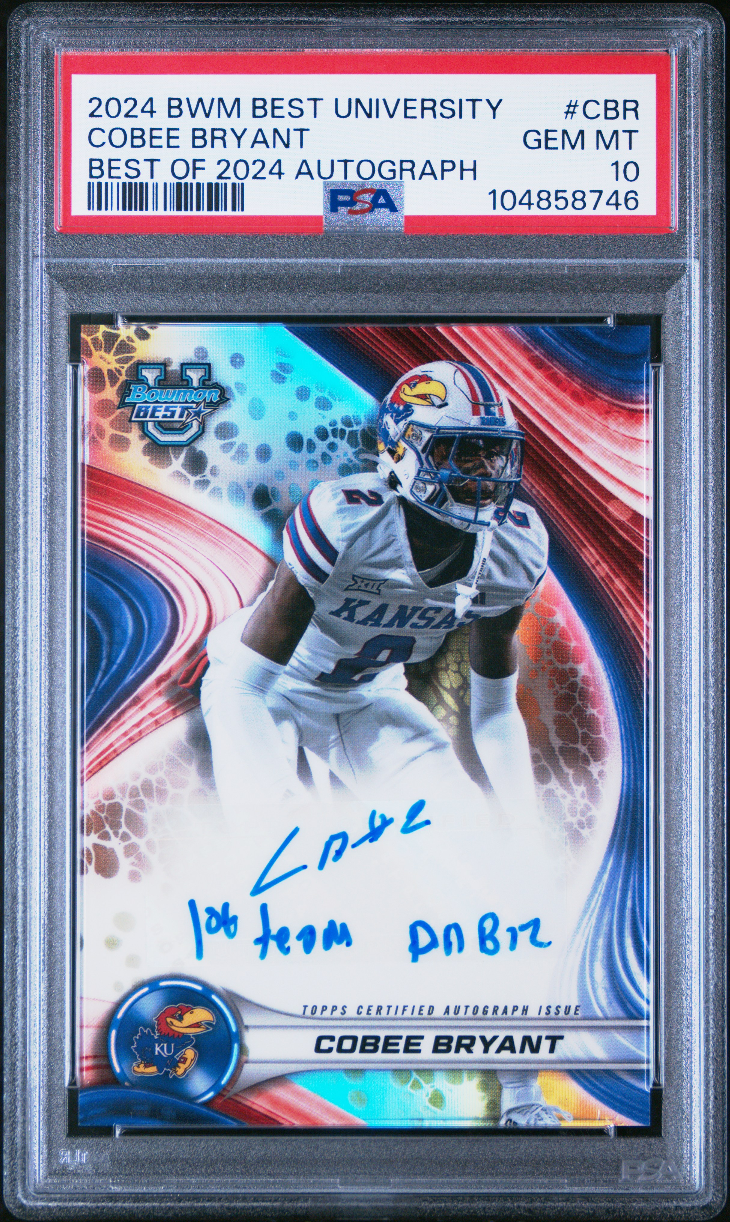 2024 Bowman Best University Best Of 2024 Autographs Cobee Bryant #Cbr Gem Mt 10 front