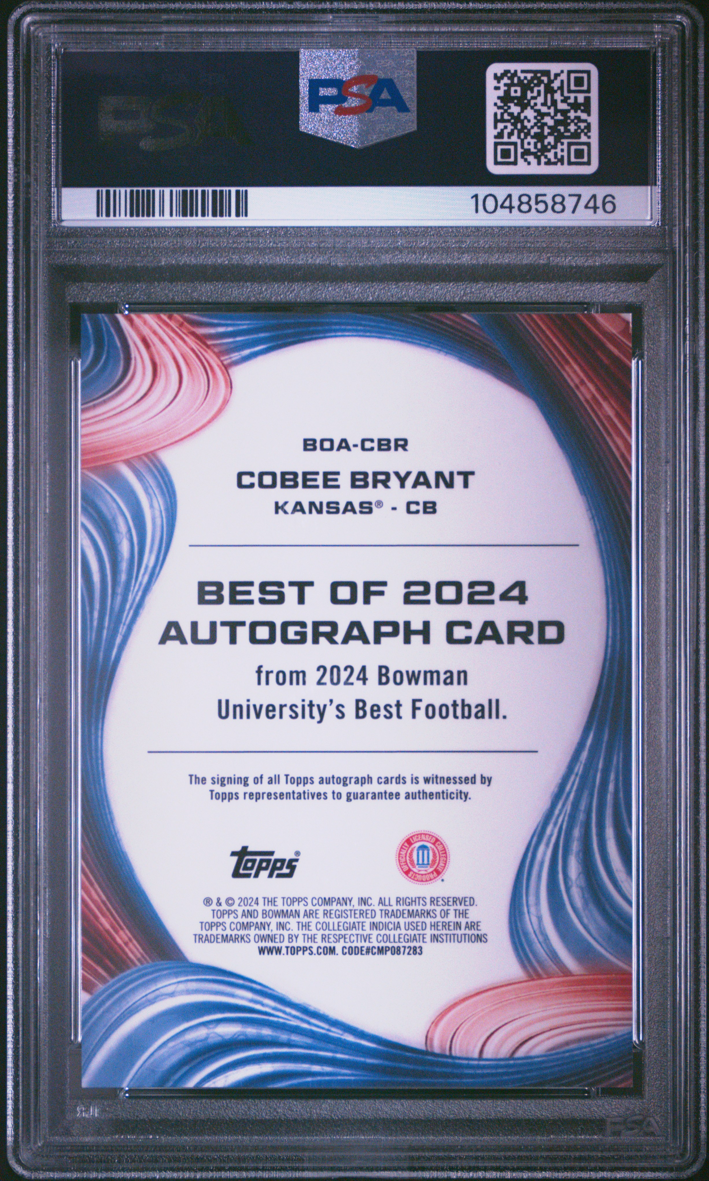 2024 Bowman Best University Best Of 2024 Autographs Cobee Bryant #Cbr Gem Mt 10 back