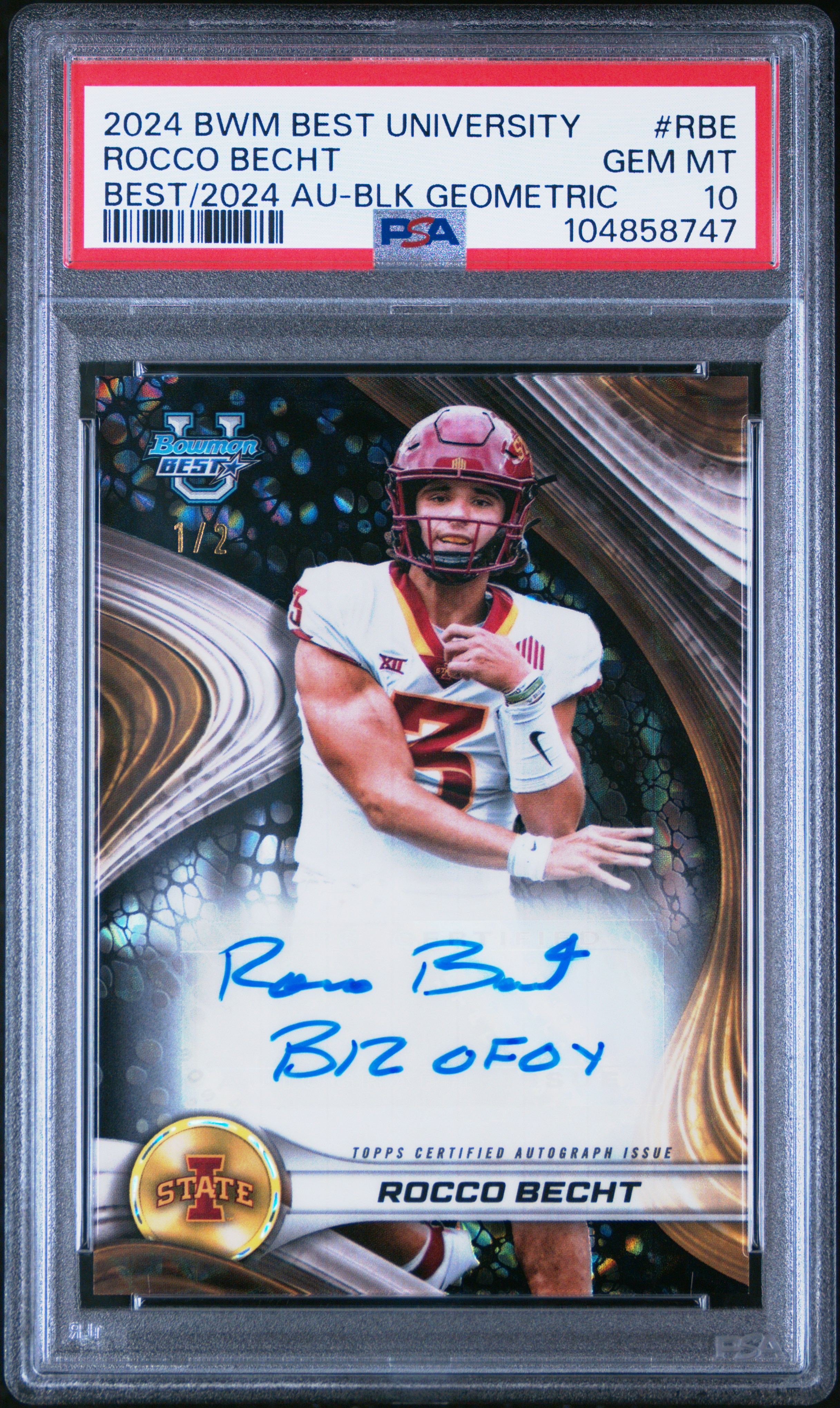 2024 Bowman Best University Best Of 2024 Autographs Rocco Becht #Rbe (Best/2024 Au-Blk Geometric) Gem Mt 10 front