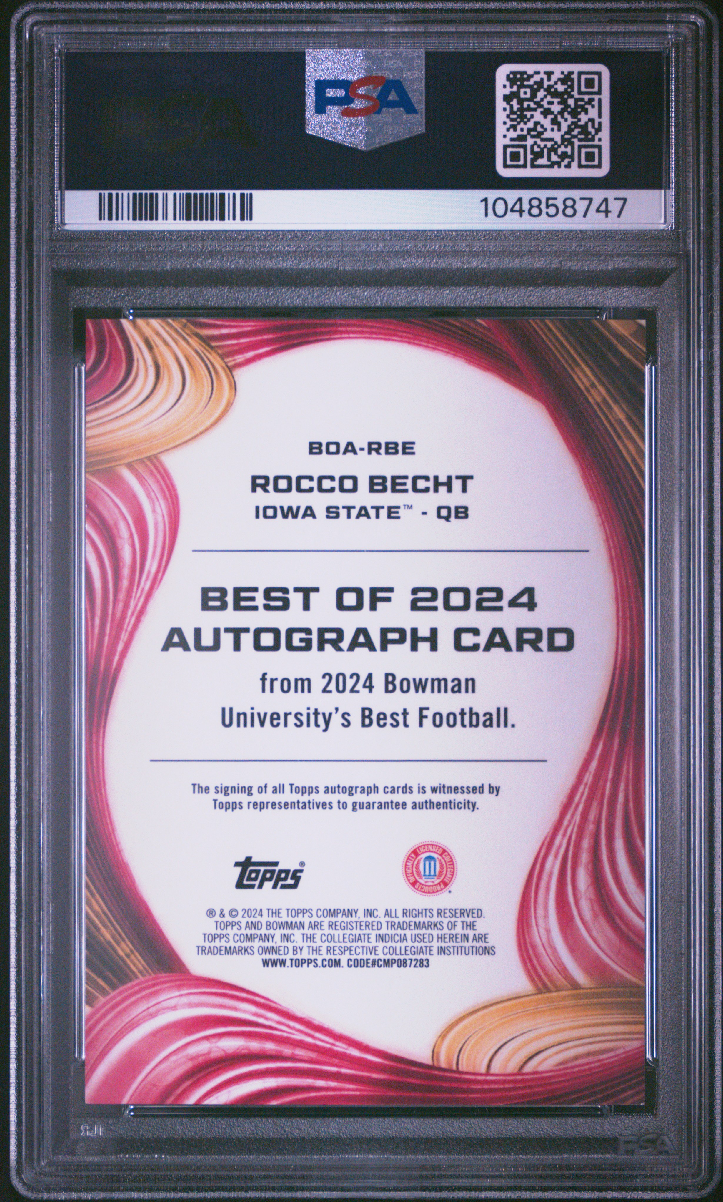 2024 Bowman Best University Best Of 2024 Autographs Rocco Becht #Rbe (Best/2024 Au-Blk Geometric) Gem Mt 10 back