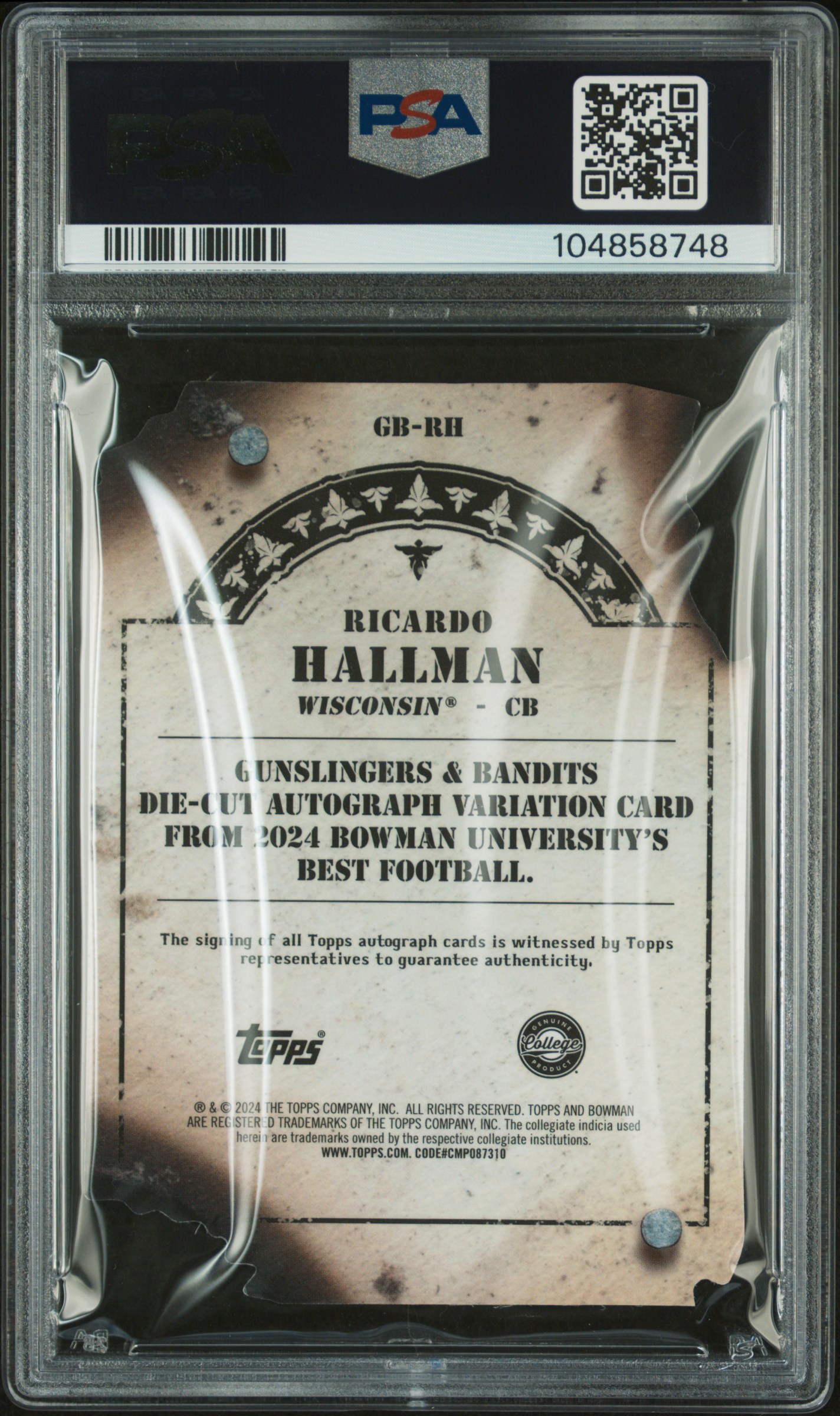 2024 Bowman Best University Gunslinger & Bandits Die-Cut Autographs Ricardo Hallman #Gbrh Mint 9 back