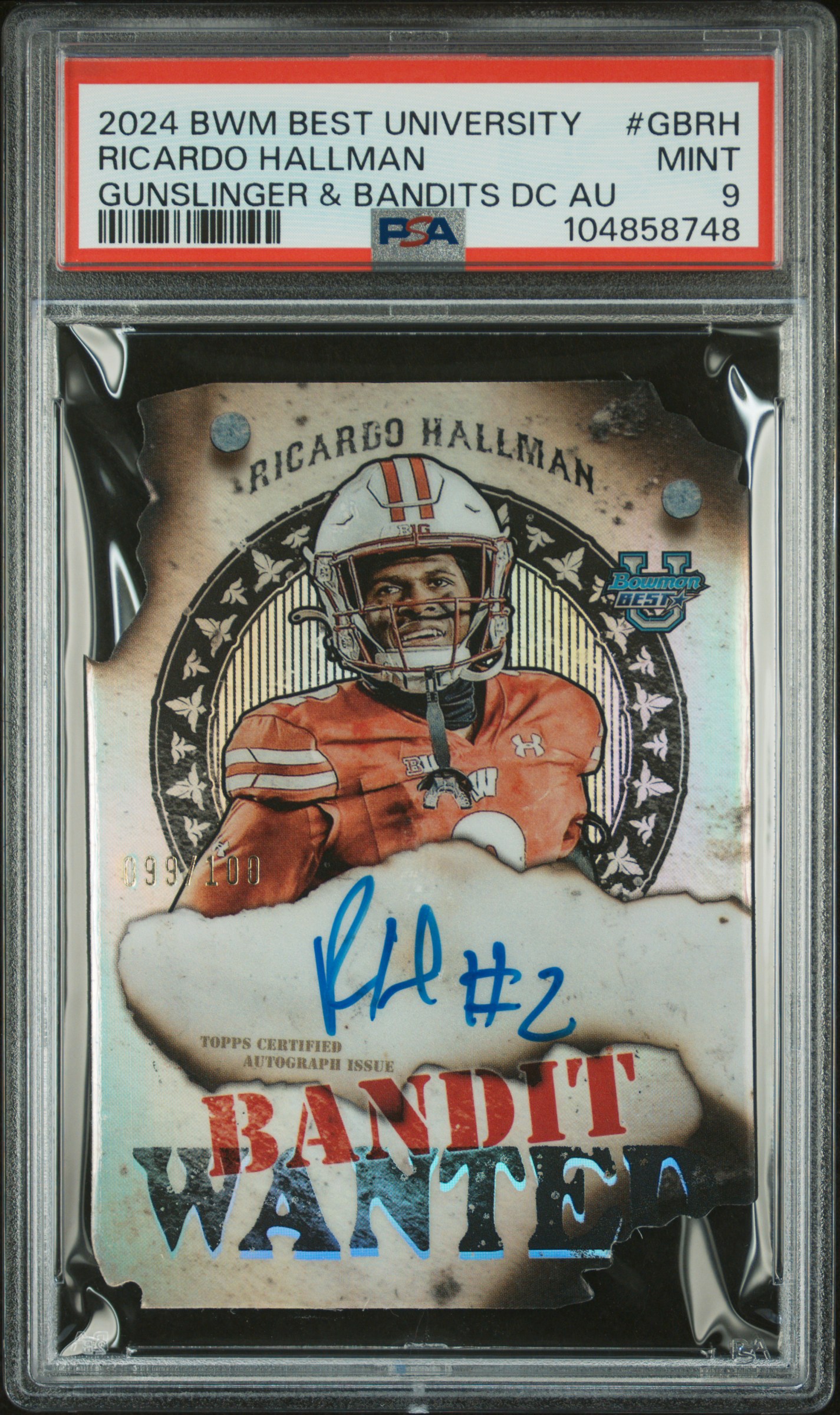 2024 Bowman Best University Gunslinger & Bandits Die-Cut Autographs Ricardo Hallman #Gbrh Mint 9 front