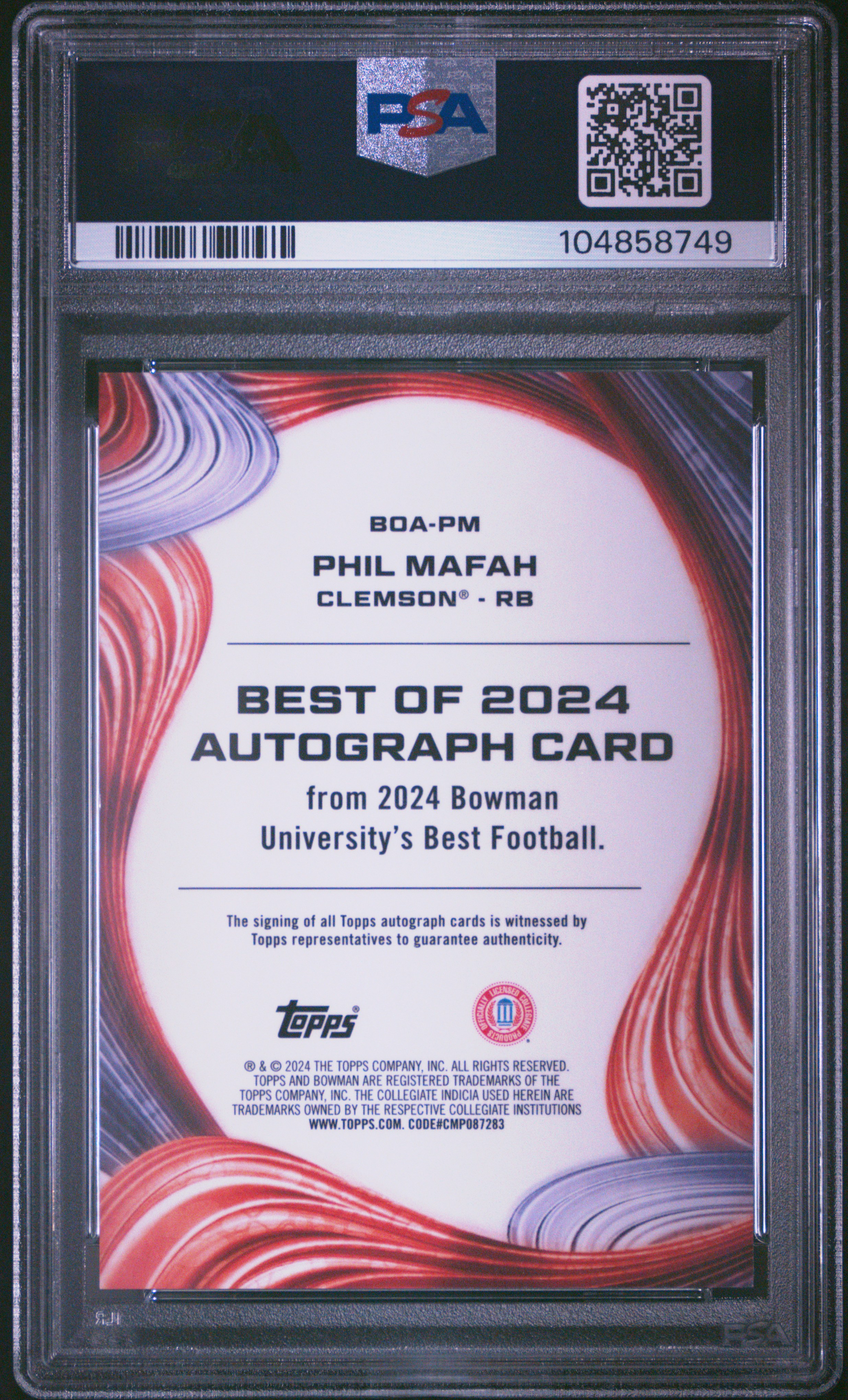 2024 Bowman Best University Best Of 2024 Autographs Phil Mafah #Pm Gem Mt 10 back