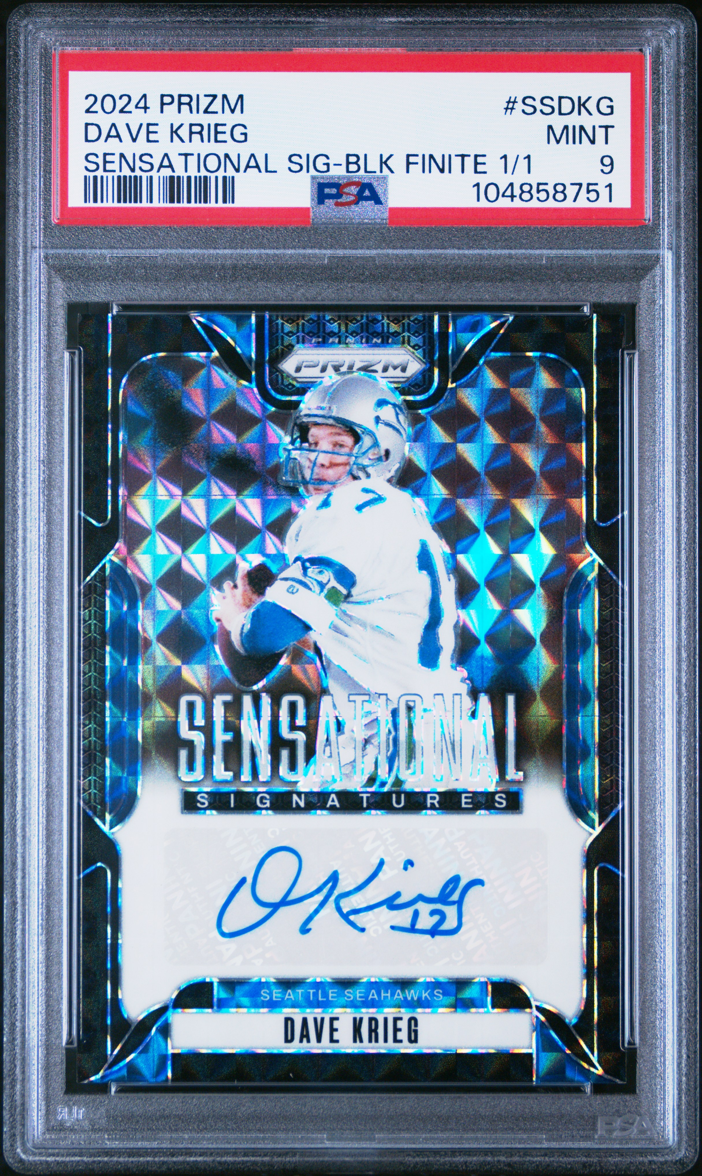 2024 Panini Prizm Sensational Signatures Dave Krieg #Ssdkg (Sensational Sig-Blk Finite 1/1) Mint 9 front