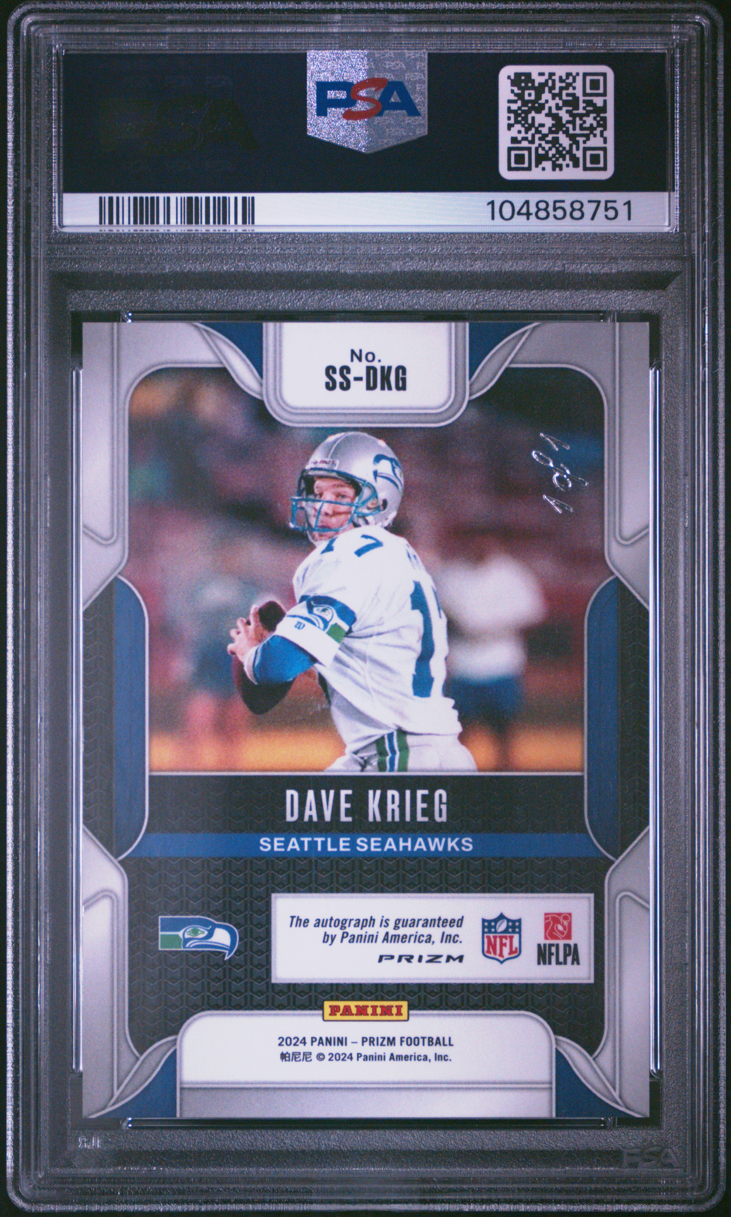 2024 Panini Prizm Sensational Signatures Dave Krieg #Ssdkg (Sensational Sig-Blk Finite 1/1) Mint 9 back