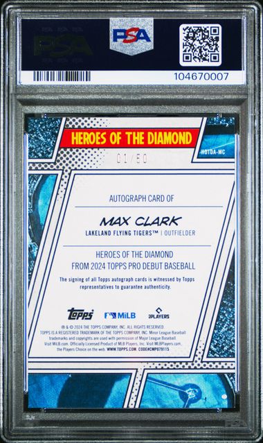 2024 Topps Pro Debut Heroes Of The Diamond Autographs Max Clark #Mc (Heroes/Diamond Autograph) Mint 9 back
