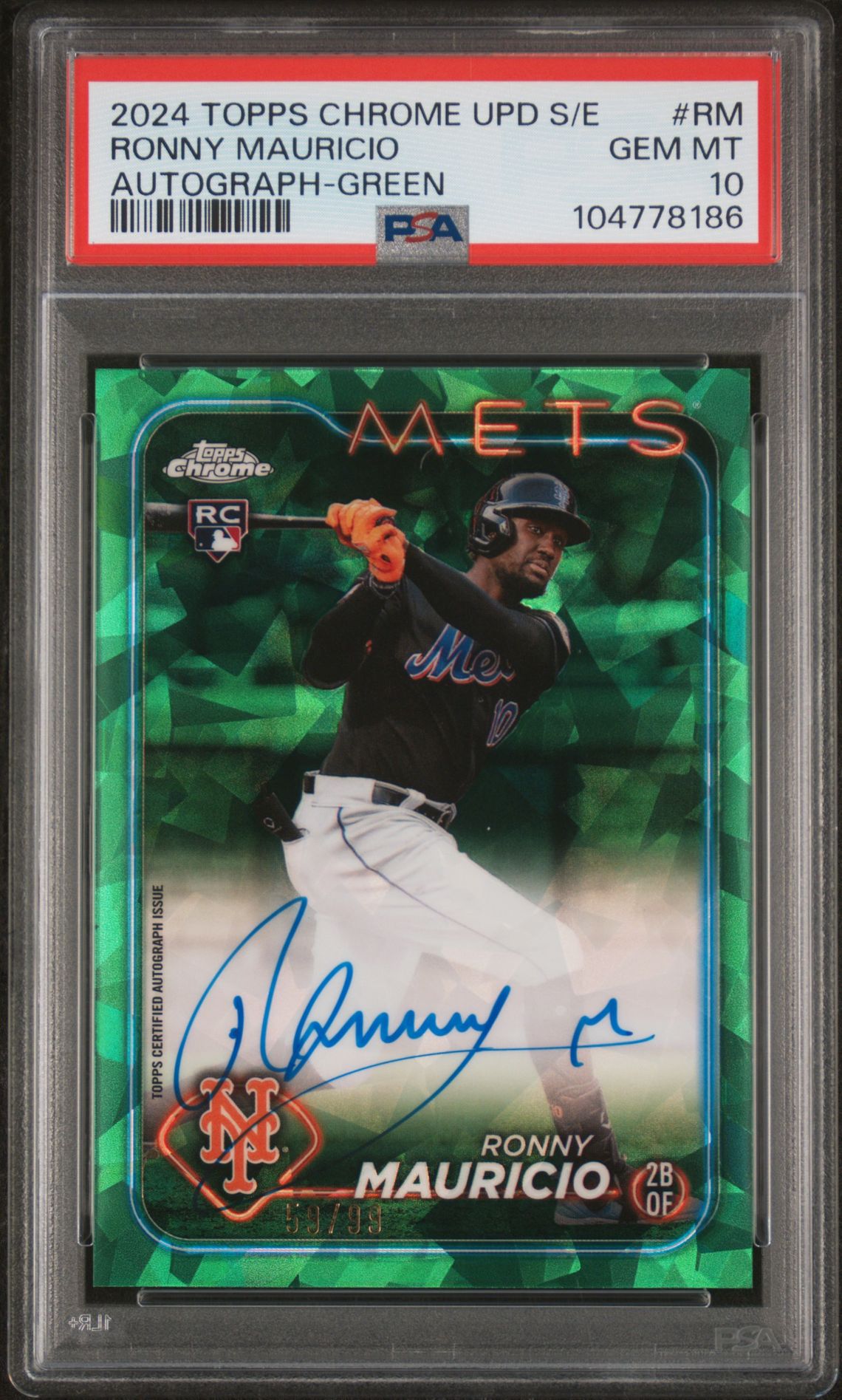 2024 Topps Chrome Sapphire Update Series Chrome Sapphire Autographs Ronny Mauricio #Rm (Autograph-Green) Gem Mt 10 front