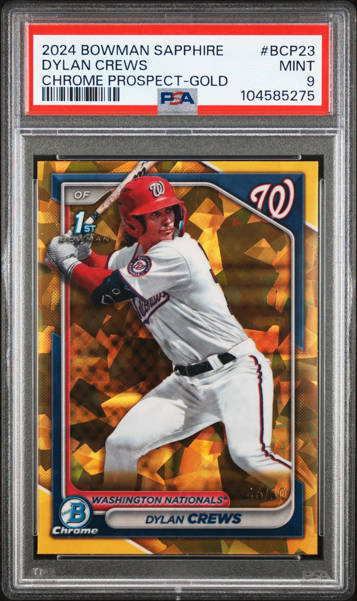 2024 Bowman BOWMAN SAPPHIRE EDITION CHROME PROSPECTS GOLD #BCP23 Dylan Crews front