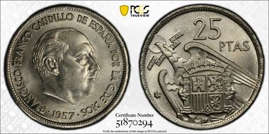 1957 25 Pta (1969) MS62