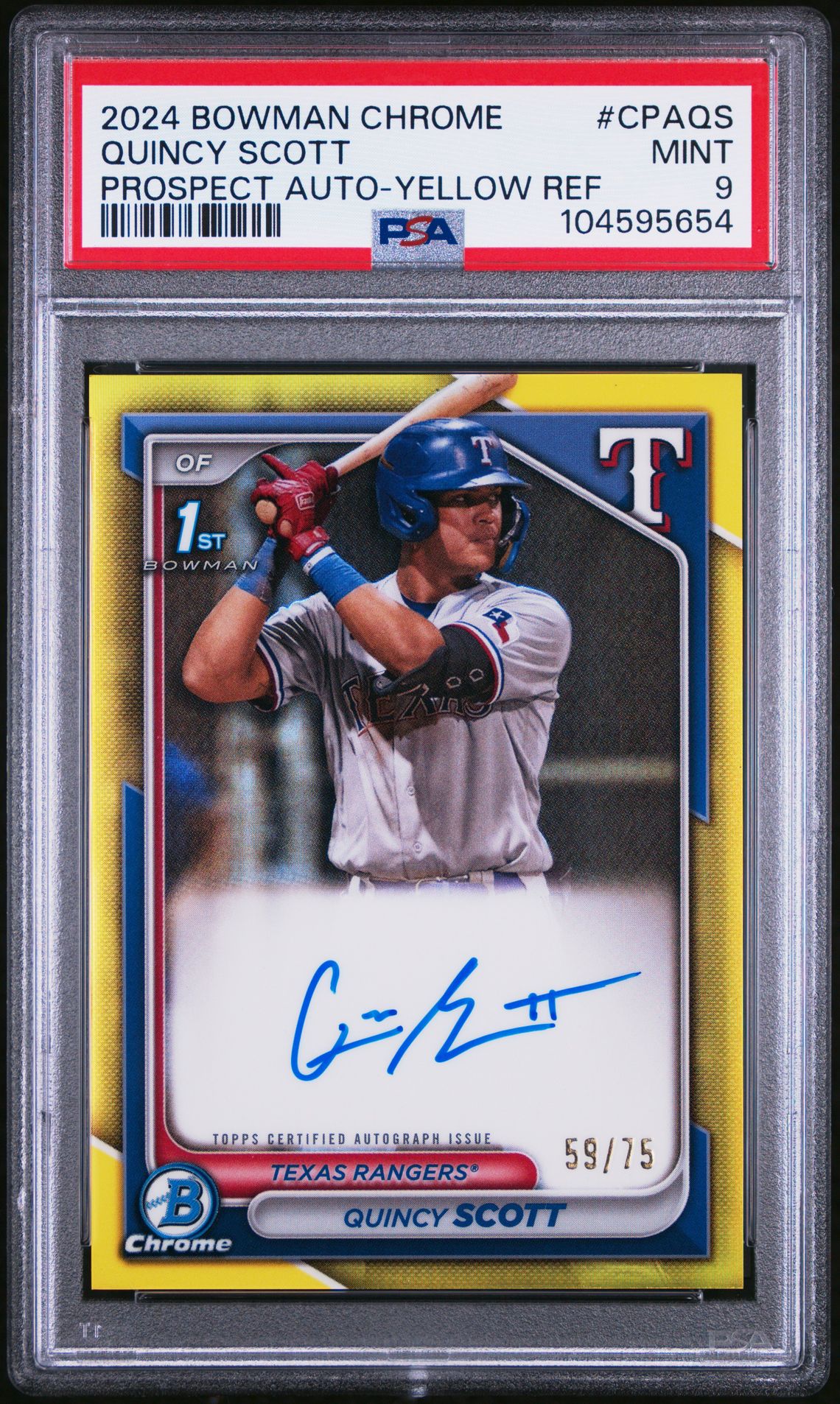 2024 Bowman BOWMAN CHROME PROSPECT AUTOGRAPHS PROSPECT AUTO-YELLOW REF #CPAQS Quincy Scott front