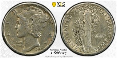 1942-D 10C AU53