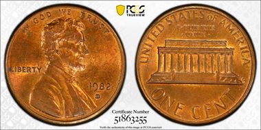 1982-D 1C Zinc, Small Date MS63RB