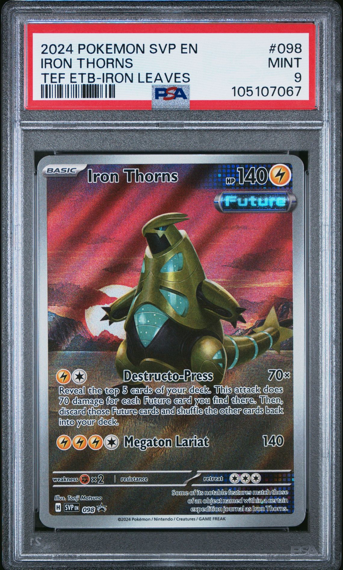 2024 Pokemon POKEMON SVP EN-SV BLACK STAR PROMO TEF ETB-IRON LEAVES #098 Iron Thorns front