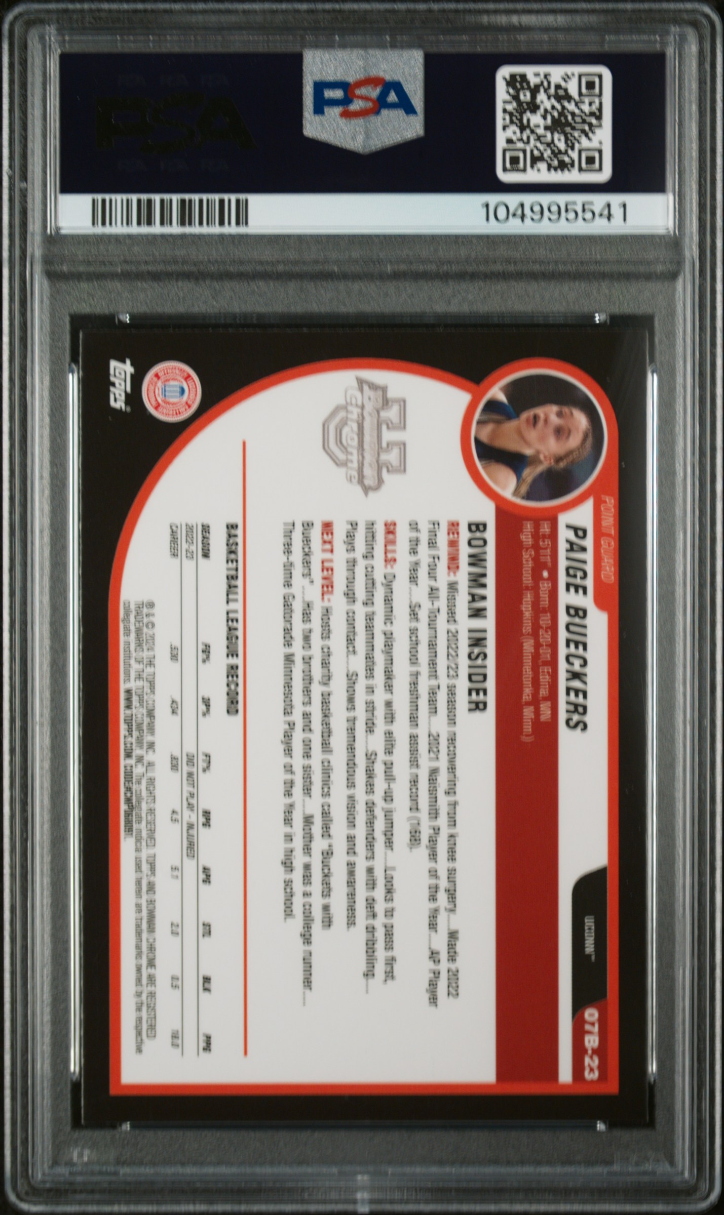 2023 Bowman University Chrome 2007-08 Bowman Paige Bueckers #07B23 Mint 9 back