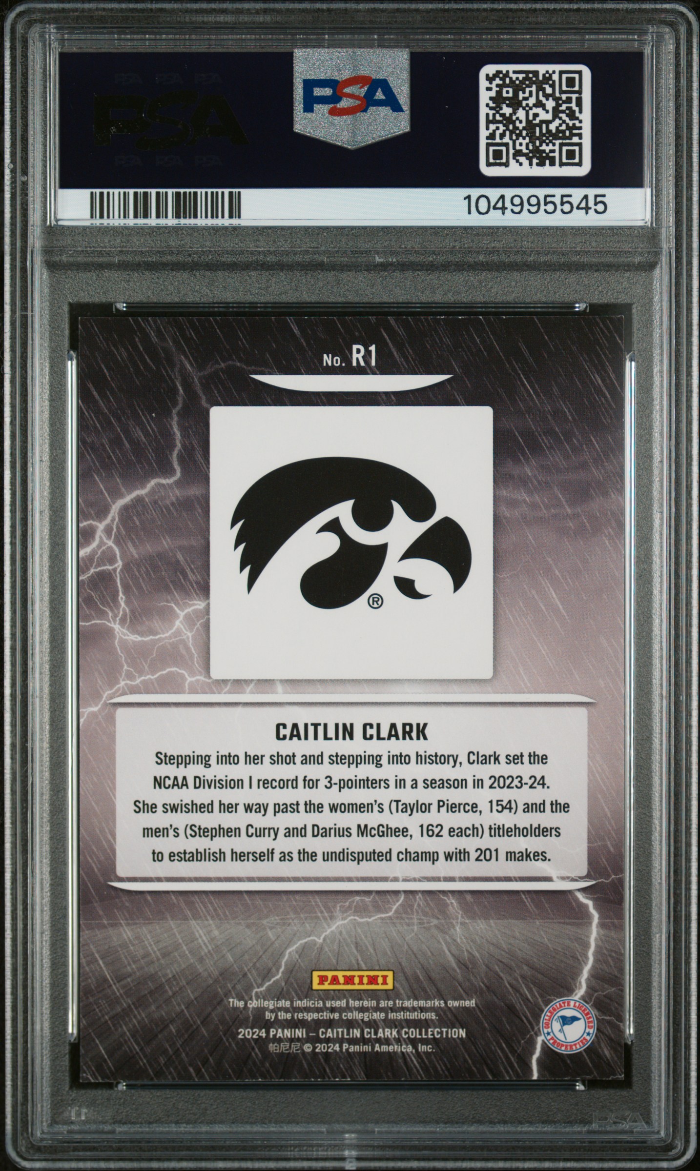 2024 Panini Caitlin Clark Collection Reigning 3'S Caitlin Clark #R1 (Reigning 3'S-Dots) Mint 9 back