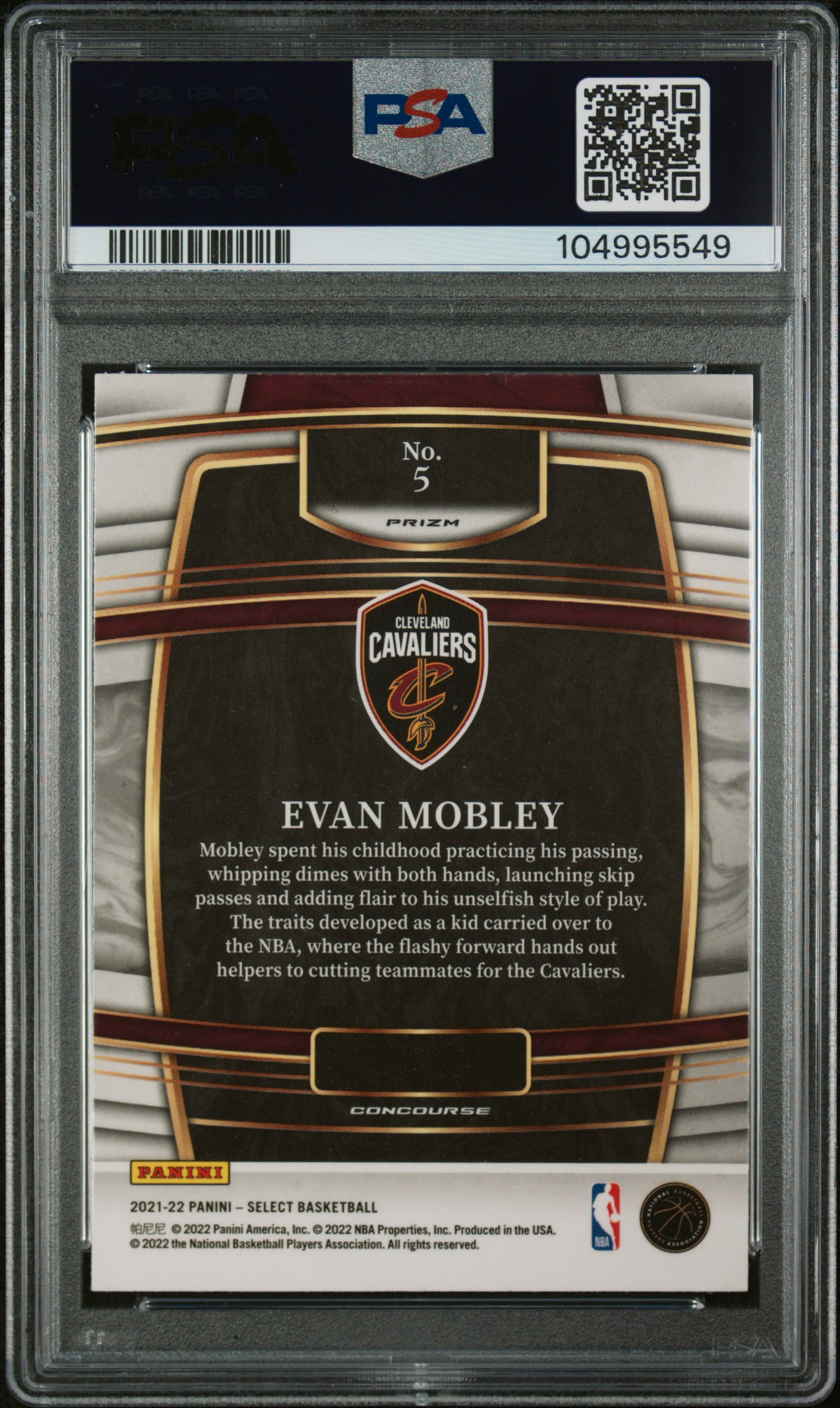 2021 Panini Select Evan Mobley #5 (Orange Flash Prizm) Gem Mt 10 back