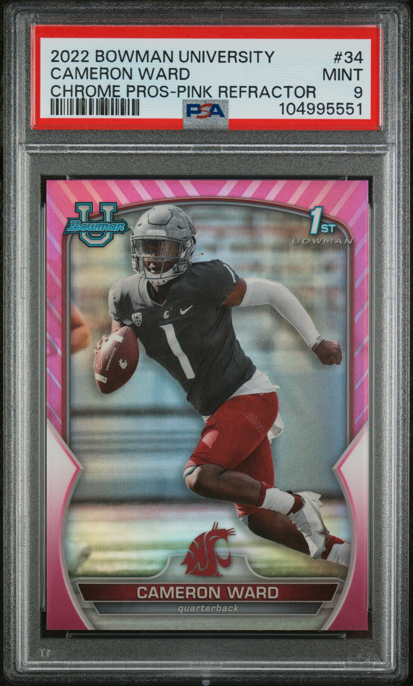 2022 Bowman University Chrome Prospects Cameron Ward #34 (Chrome Pros-Pink Refractor) Mint 9 front