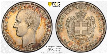 1868-A Drachma KM-38  Ag MS62