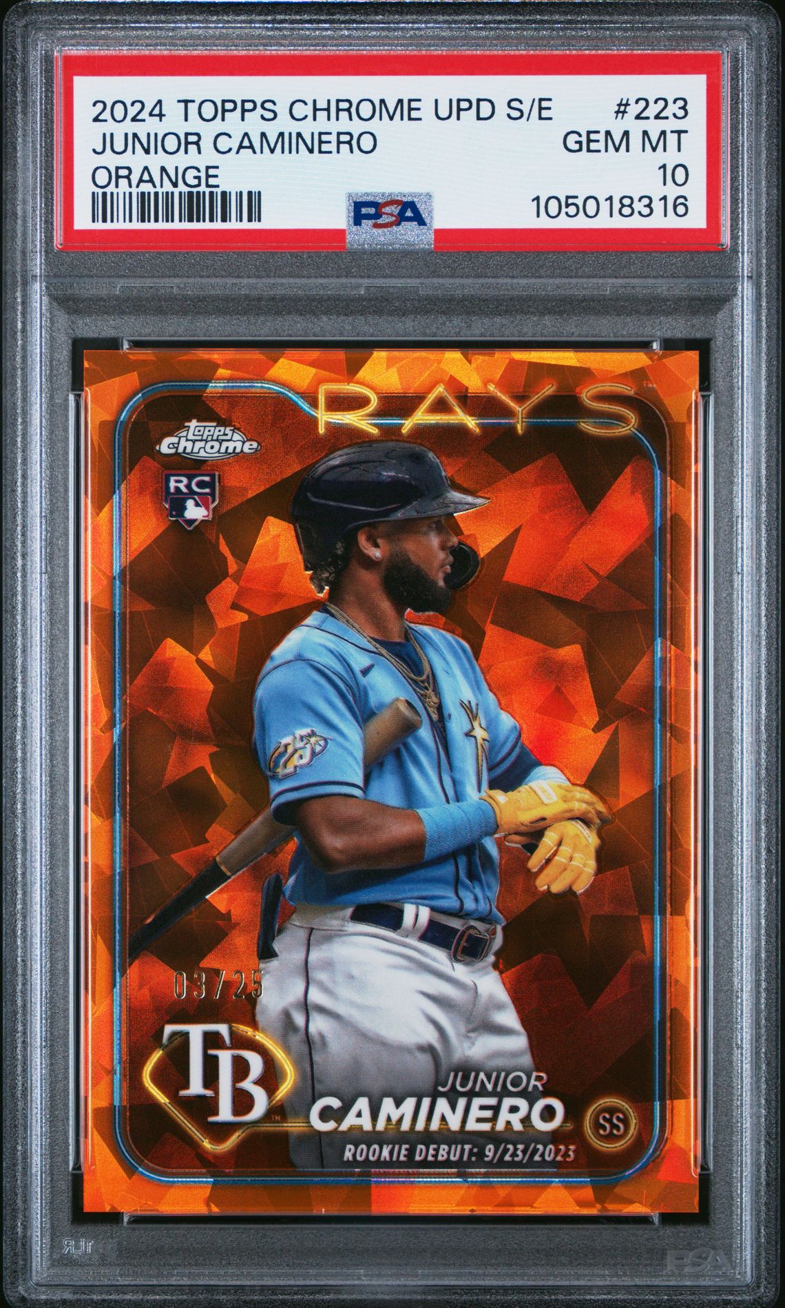 2024 Topps TOPPS CHROME SAPPHIRE UPDATE SERIES ORANGE #223 Junior Caminero front