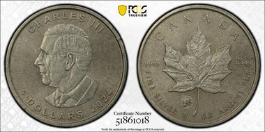 2024 $5 ML Treasured Maple Leaf Ag Polar Bear Privy AU55
