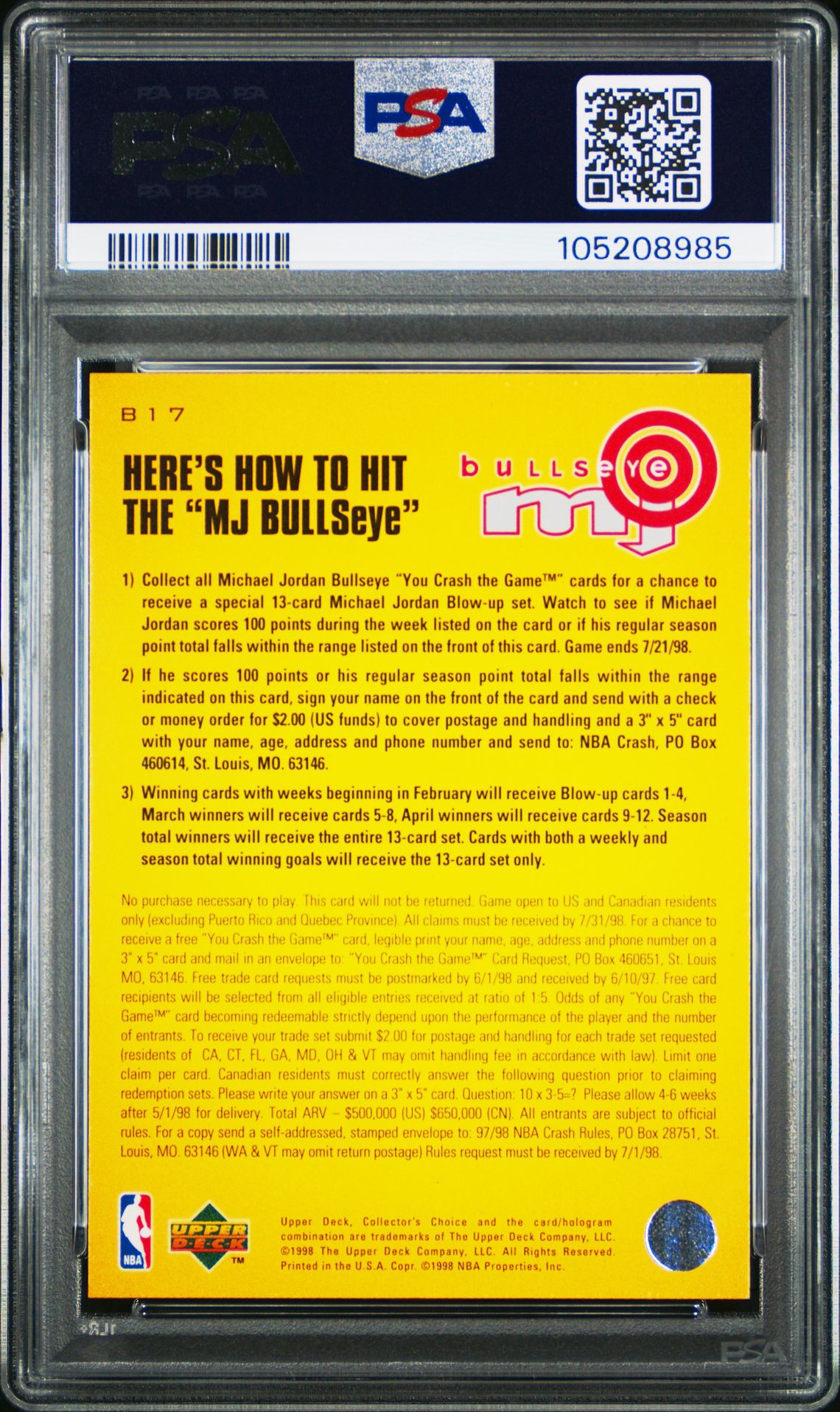 1997 Collector's Choice Mj Bullseye Michael Jordan #B17 (Mj Bullseye, 3/16) Nm 7 back