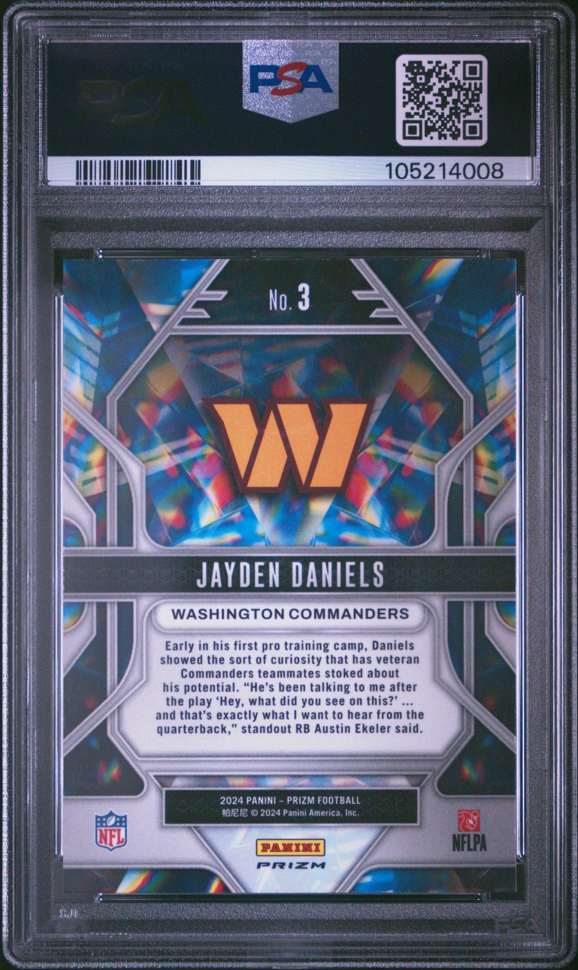 2024 Panini Prizm Prizmatic Jayden Daniels #3 (Prizmatic-Green Prizm) Gem Mt 10 back