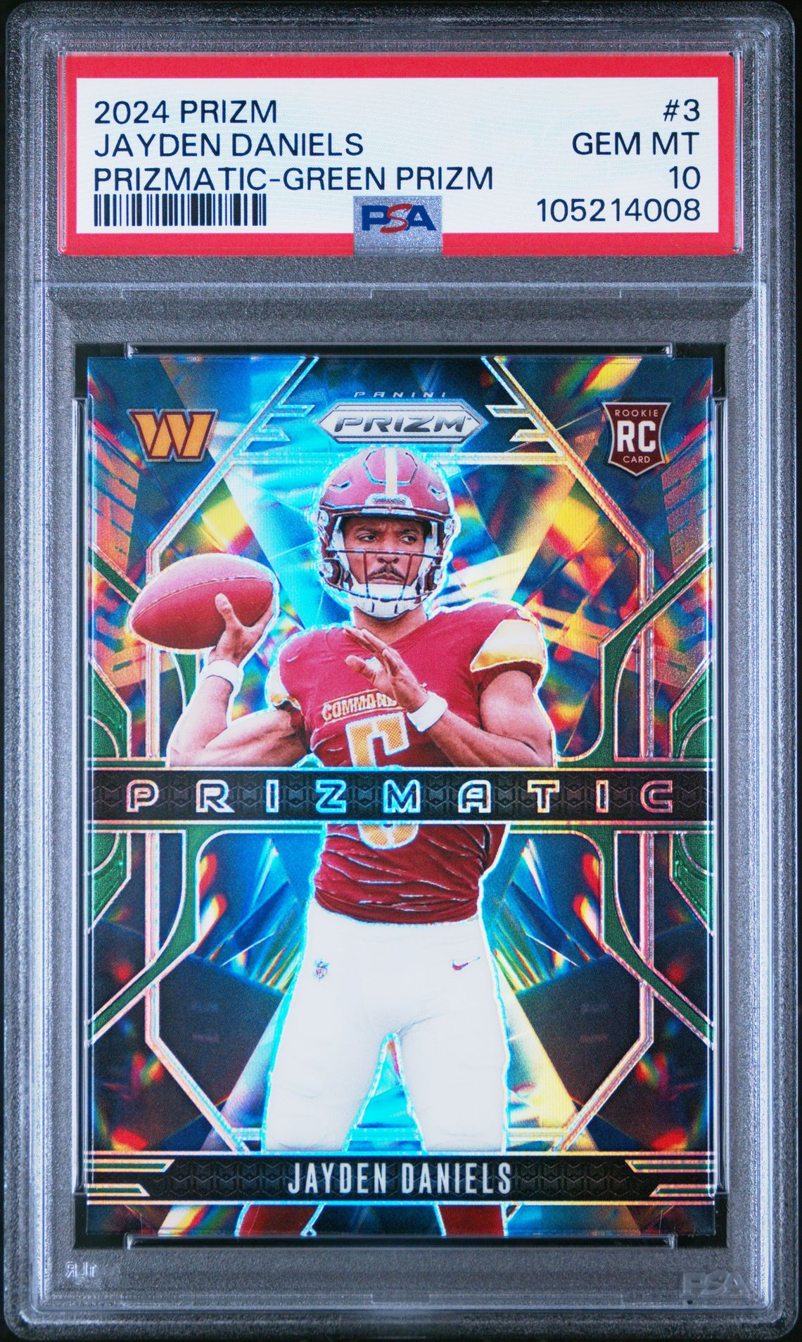 2024 Panini Prizm Prizmatic Jayden Daniels #3 (Prizmatic-Green Prizm) Gem Mt 10 front