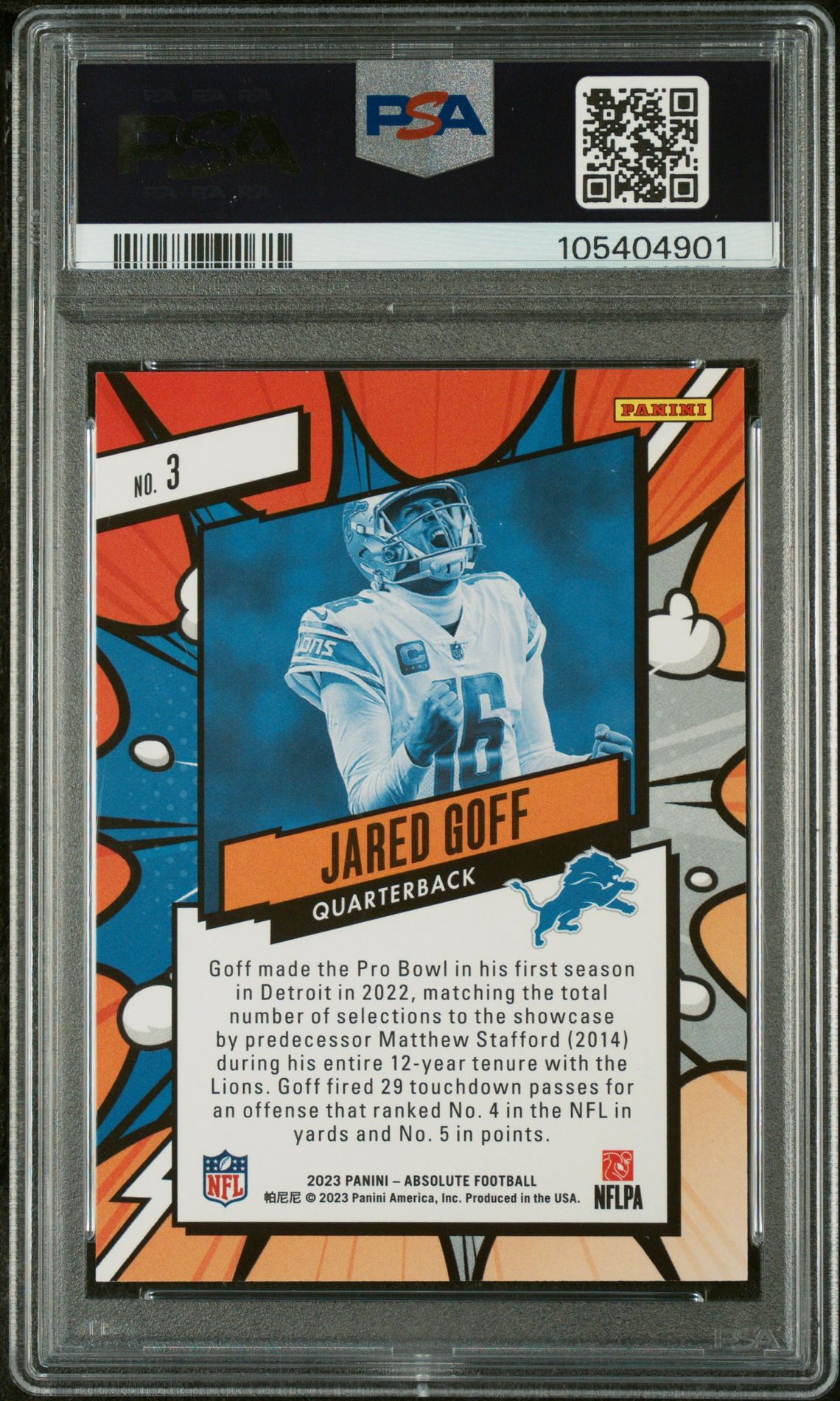 2023 Panini Absolute Explosive Jared Goff #3 Gem Mt 10 back