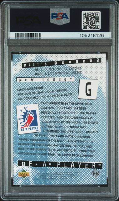 1994 Be A Player Autographs Martin Brodeur #3 (Autographs) Nm-Mt 8 back