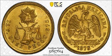 1873/2-Do P 10 Peso AU58