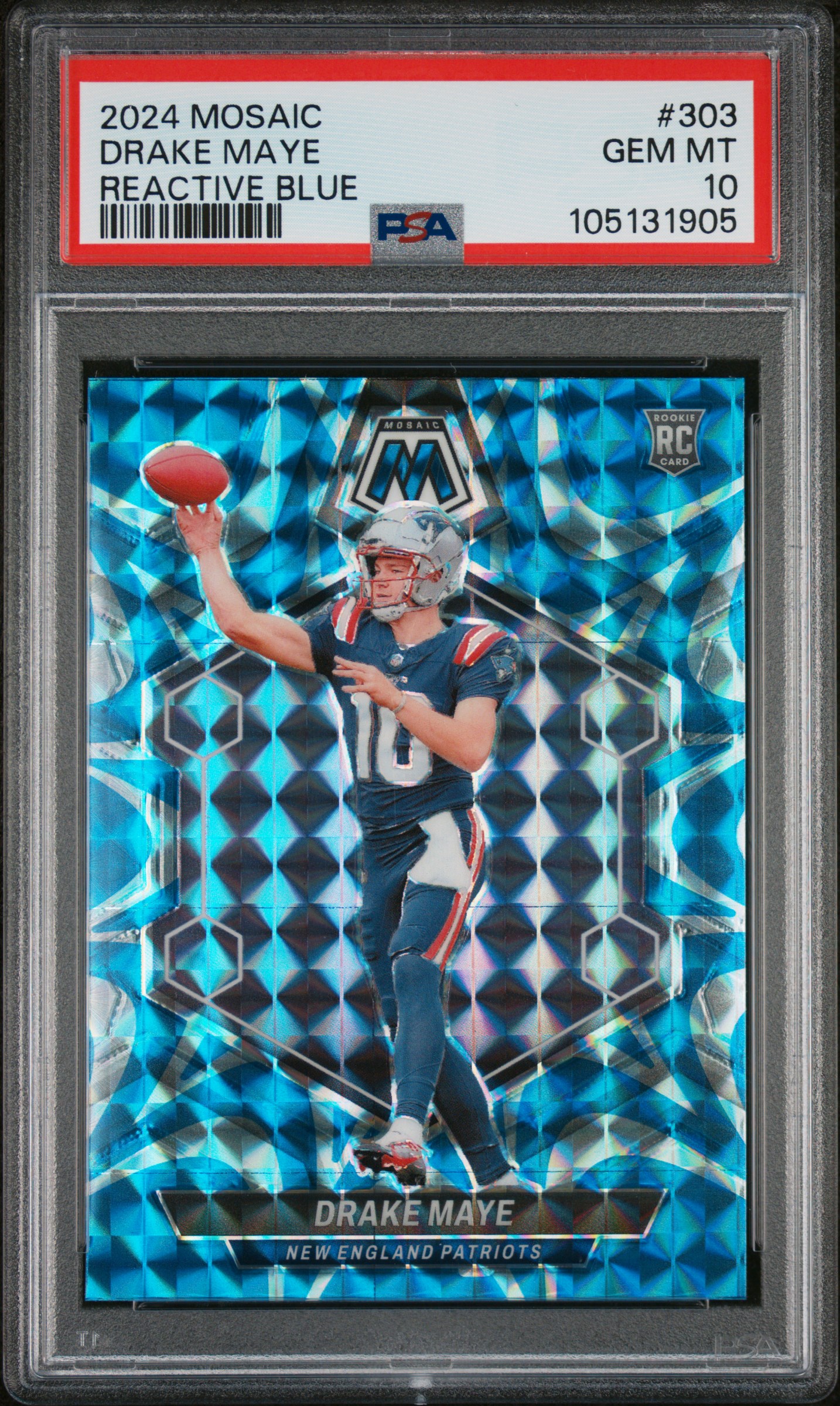 2024 Panini Mosaic Drake Maye #303 (Reactive Blue) Gem Mt 10 front