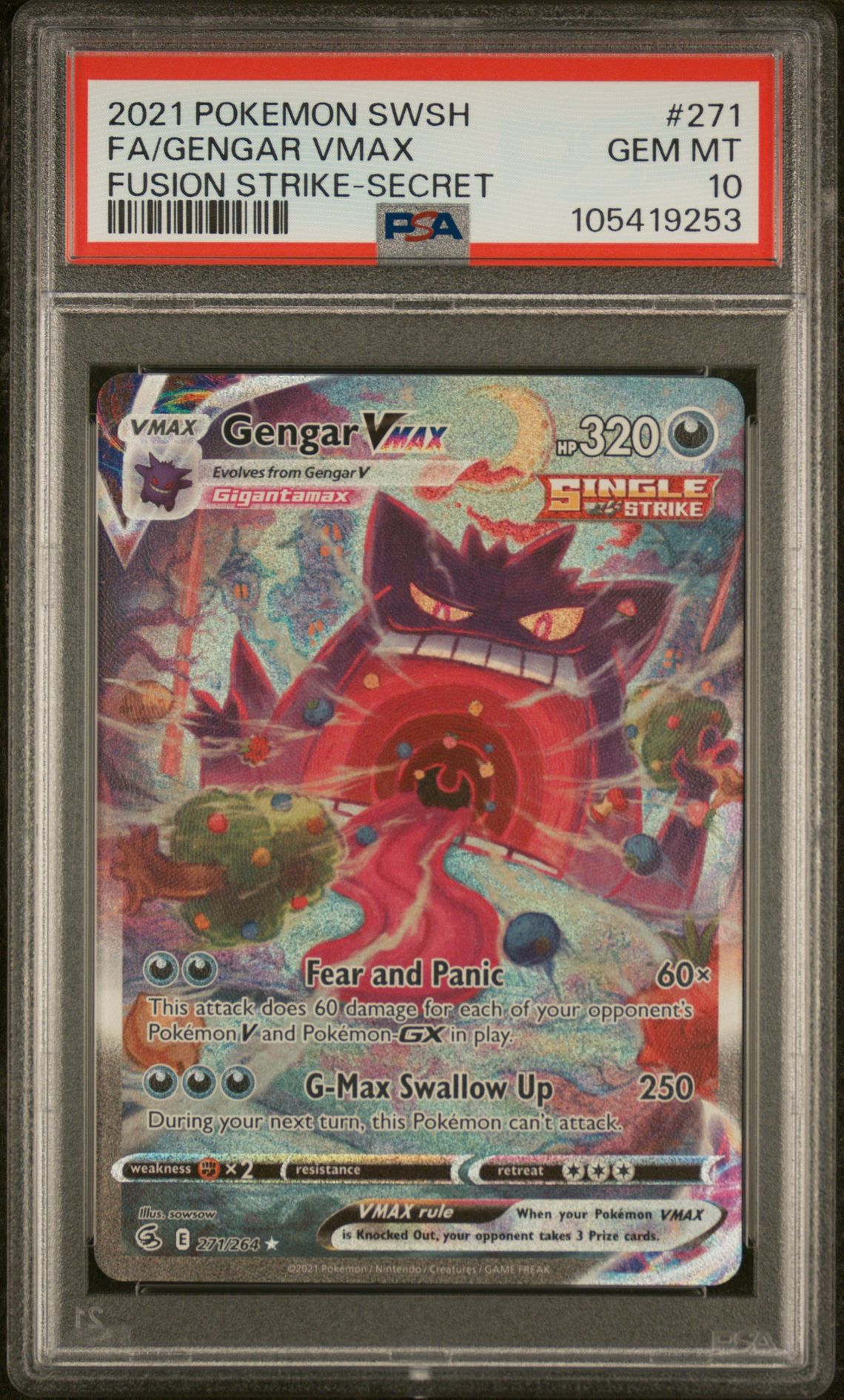 2021 Pokemon POKEMON SWORD & SHIELD FUSION STRIKE SECRET #271 Fa/Gengar Vmax front