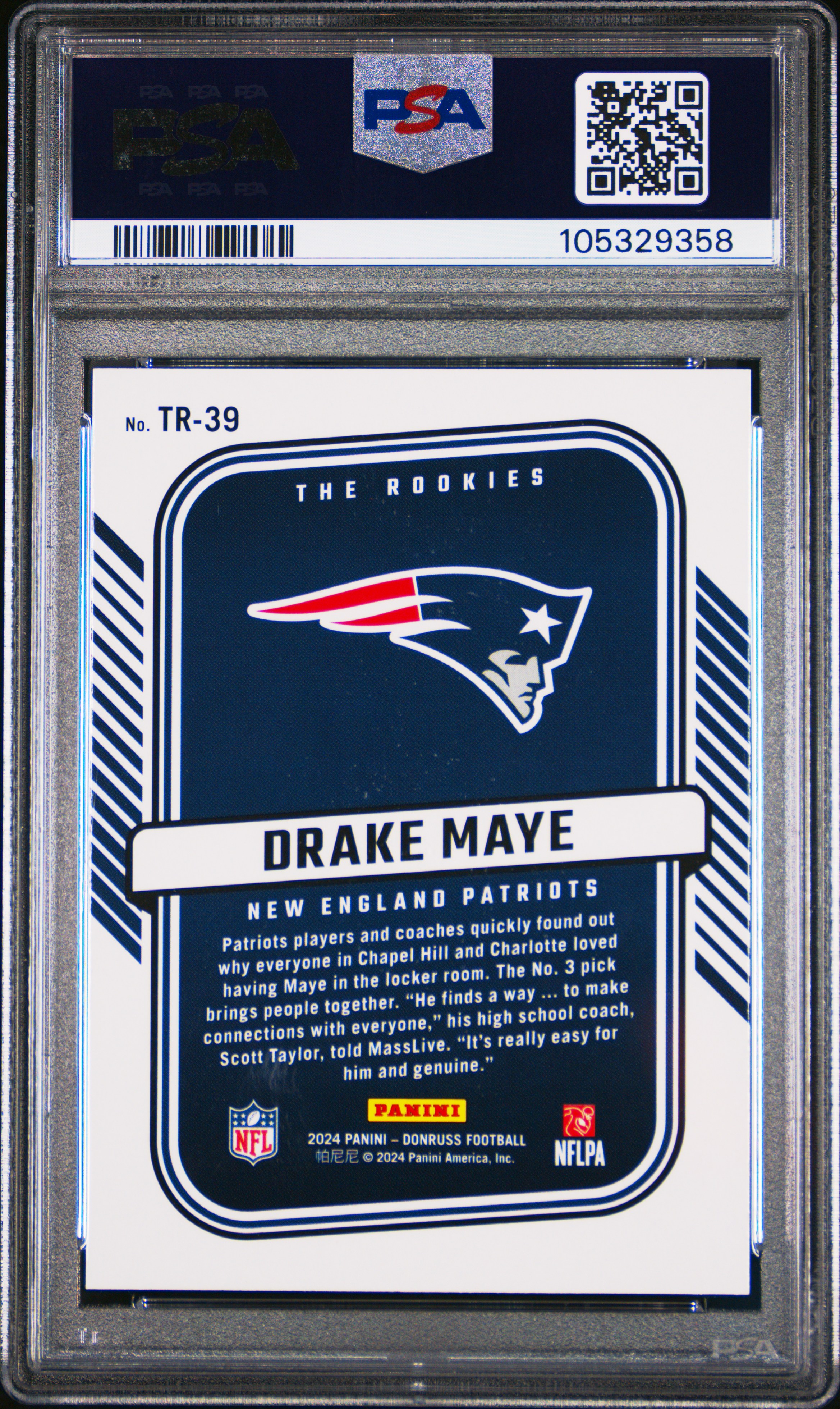 2024 Panini Donruss The Rookies Drake Maye #Tr39 Gem Mt 10 back