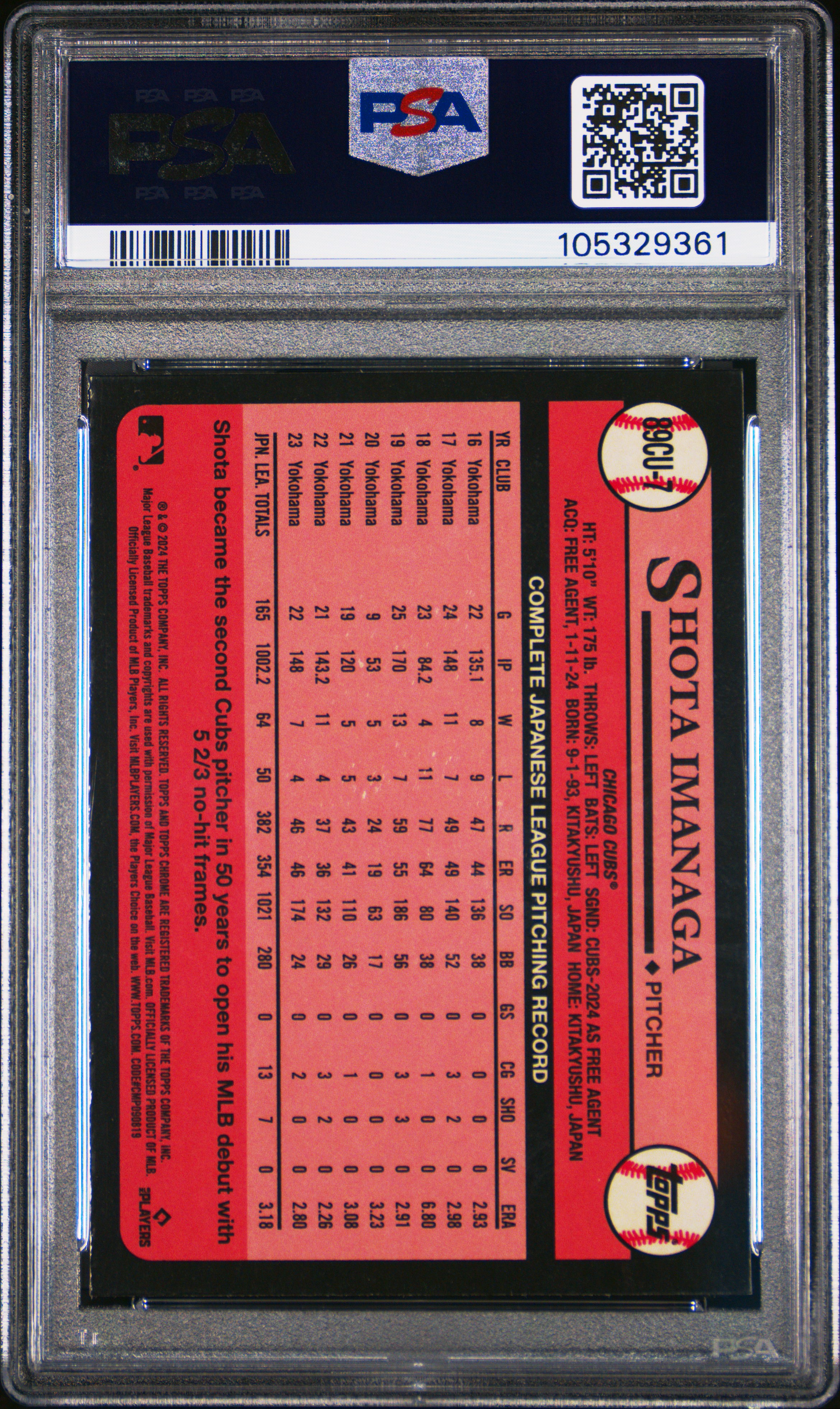 2024 Topps Chrome Update 1989 Topps Baseball Shota Imanaga #7 Mint 9 back