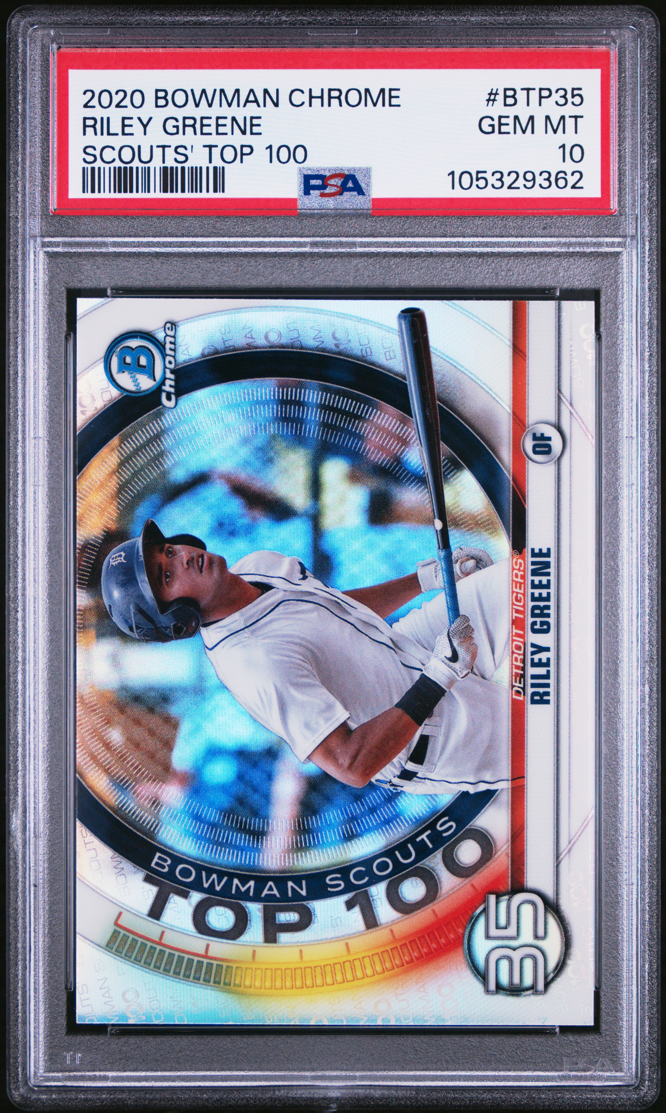 2020 Bowman Chrome Scouts' Top 100 Riley Greene #Btp35 (Scouts' Top 100) Gem Mt 10 front